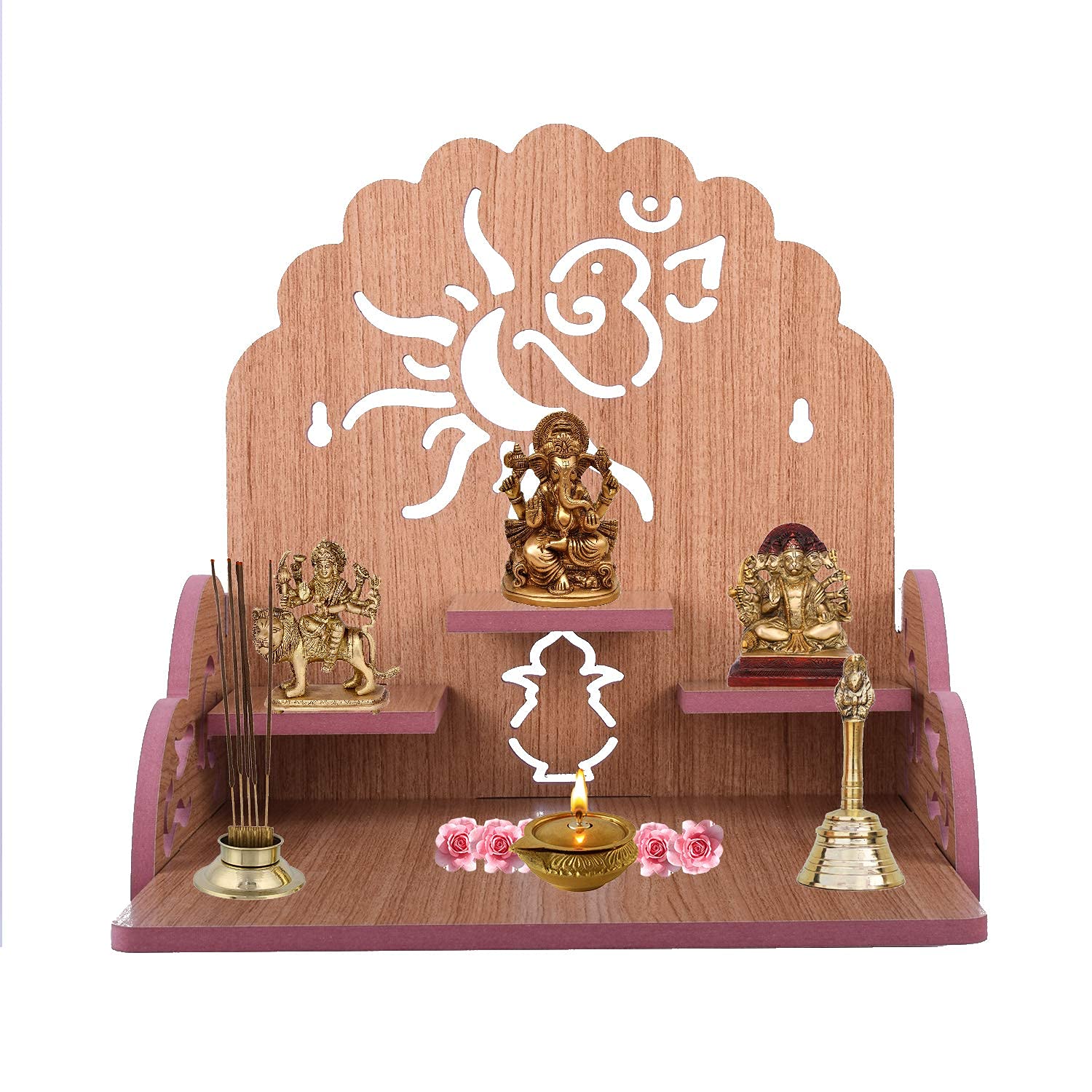 KD ZONE Wooden Wall Mounted Hanging Puja Temple Stylish Wood God Stand for Pooja Room Mandir Stand Temple | Home Temple Table Home Mandir Temple