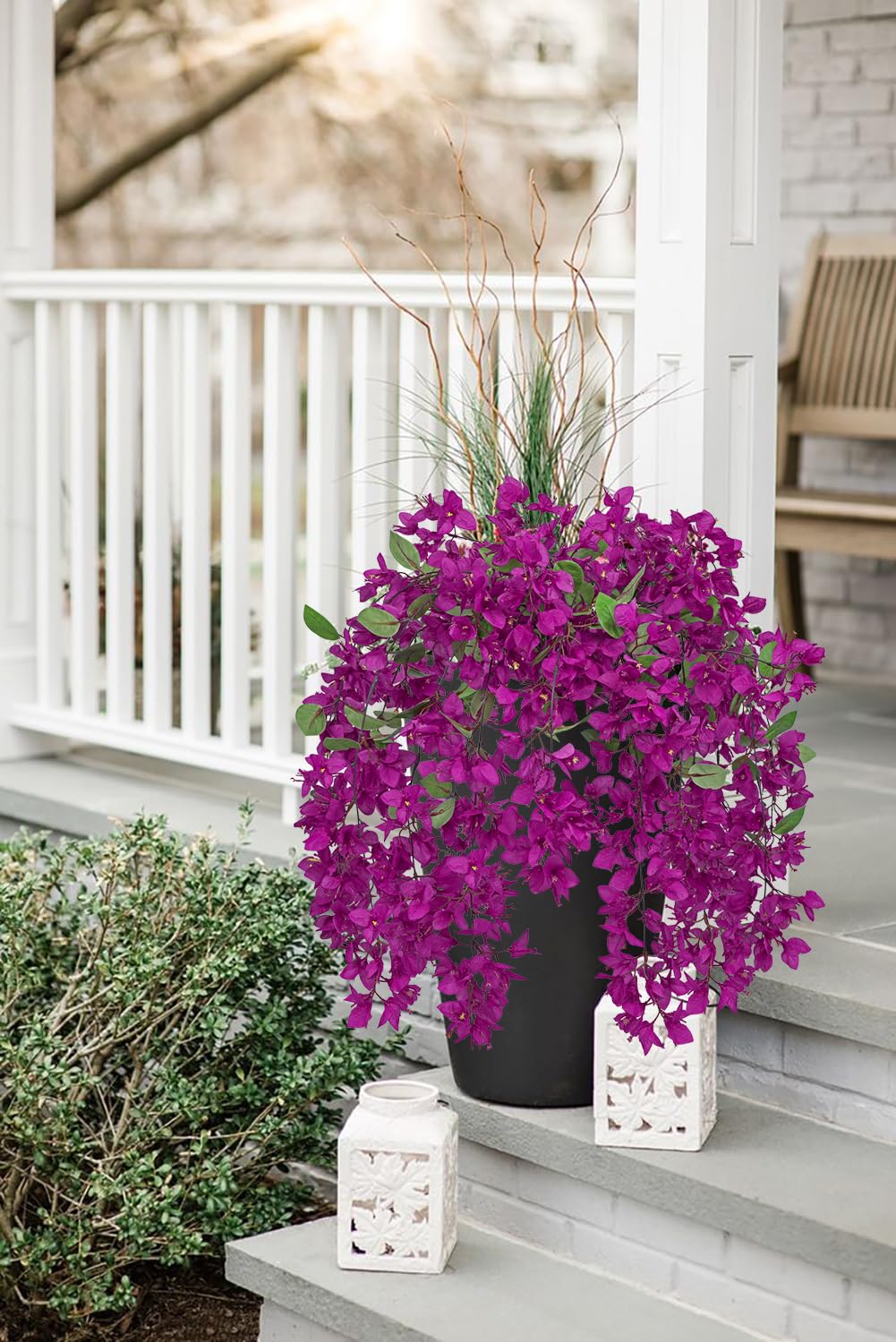Flores artificiales desbordantes, plantas de flores falsas, tallos de 33.5 pulgadas de largo, buganvilla sintética para jarrón alto, 3 flores colgantes falsas para el hogar, sala de estar, dormitorio