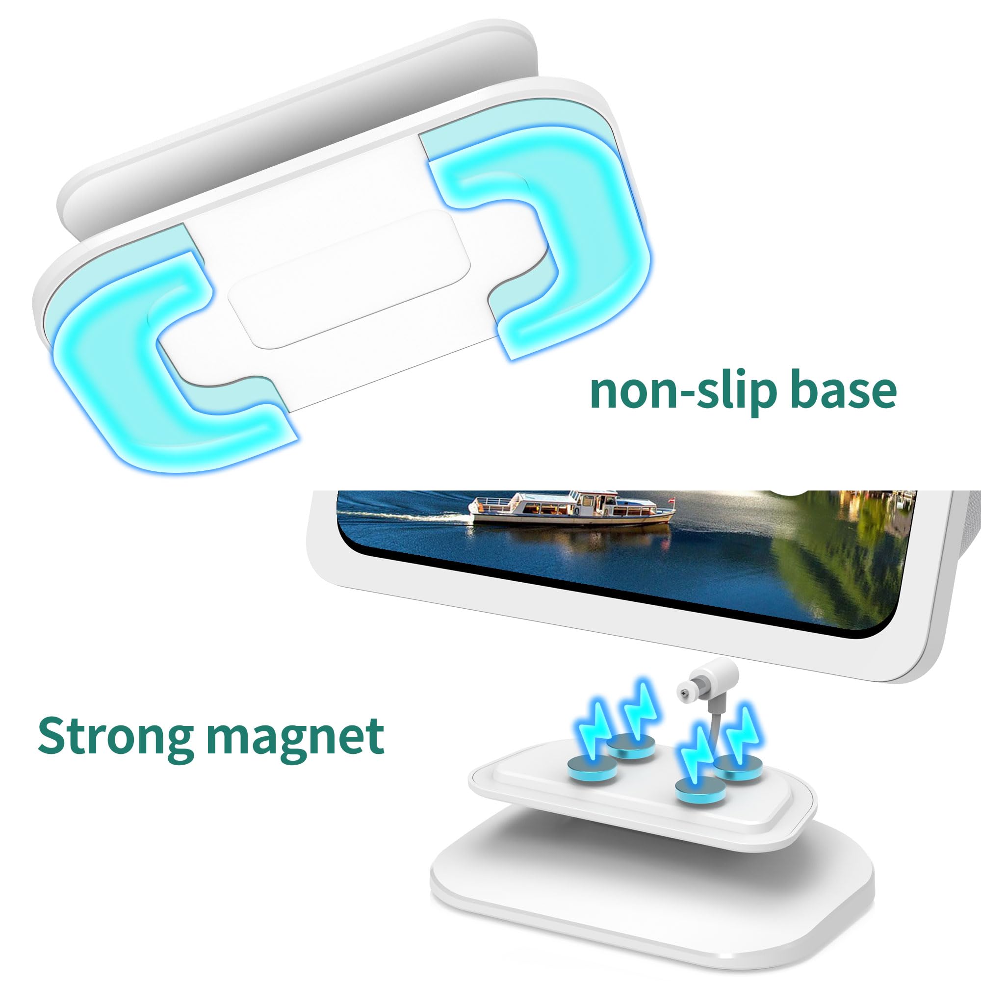 Supporto per Show 8 3rd gen e telefono - PlusAcc Supporto stazione di ricarica regolabile con porta USB-C/A due, compatibile con auricolari/Show 8 solo 3rd Gen (Bianco)