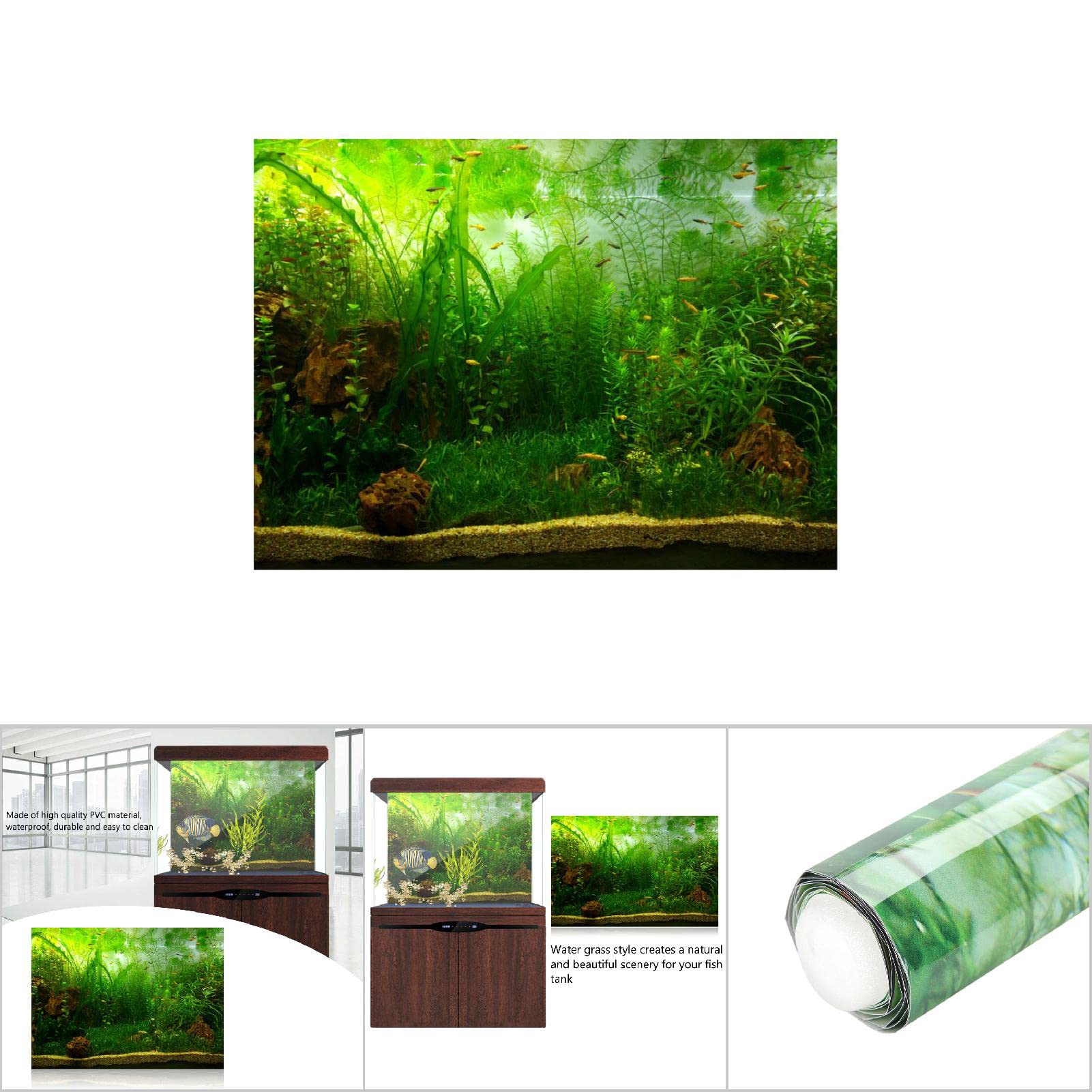 Tnfeeon Affiche de Décoration de Nage de Poisson de Style Herbe d'eau PVC Fond Adhésif avec Design Auto-adhésif, Grand Décor pour Aquarium, 122 * 61cm (9)