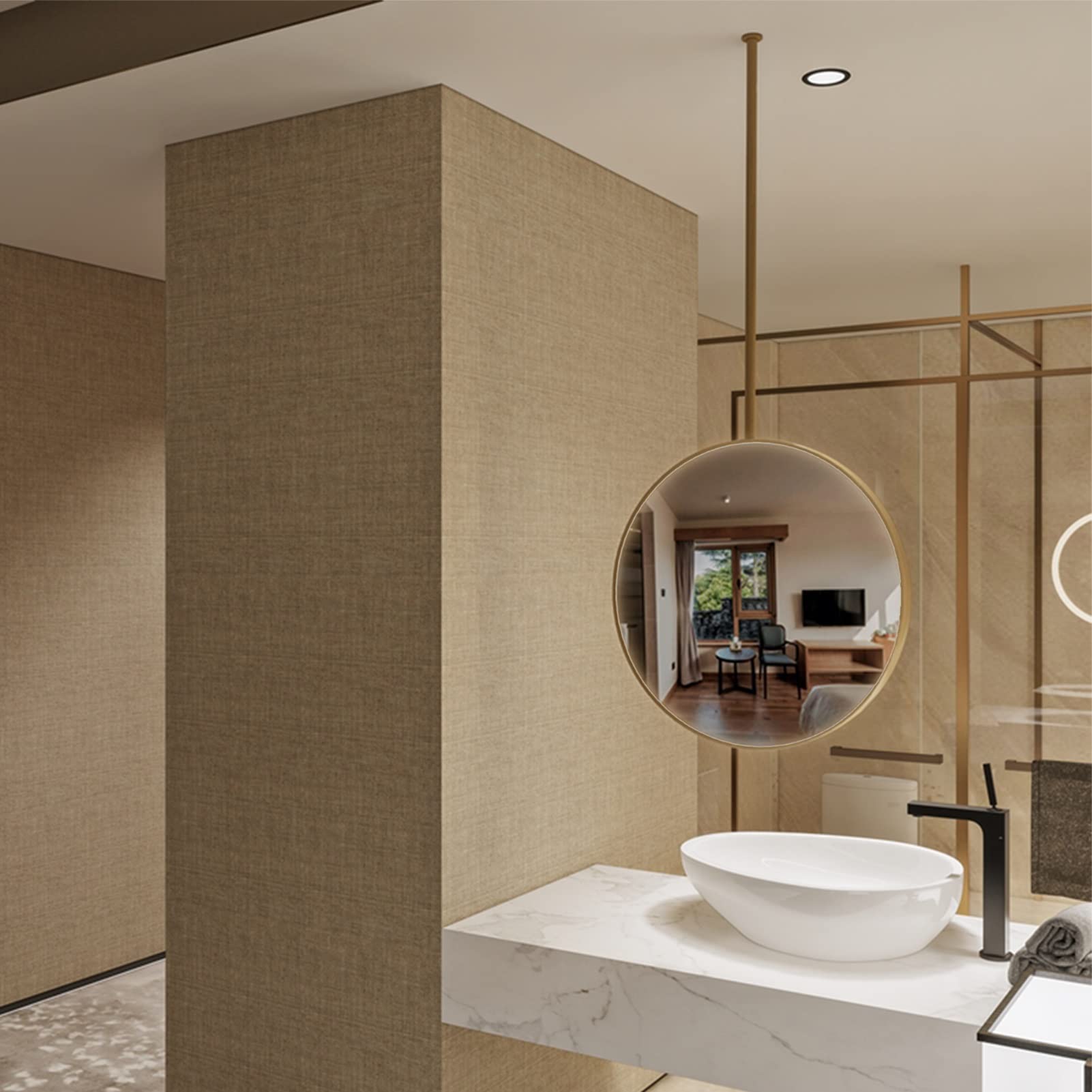 Okrągłe lustro wiszące do łazienki Toalety hotelowe Hangingceiling Boom Rod Mirror Sypialnia Vanity Lusterko do makijażu Montowane na ścianie - 40 cm 50 cm 60 cm 70 cm Złoto Konfigurowalny (