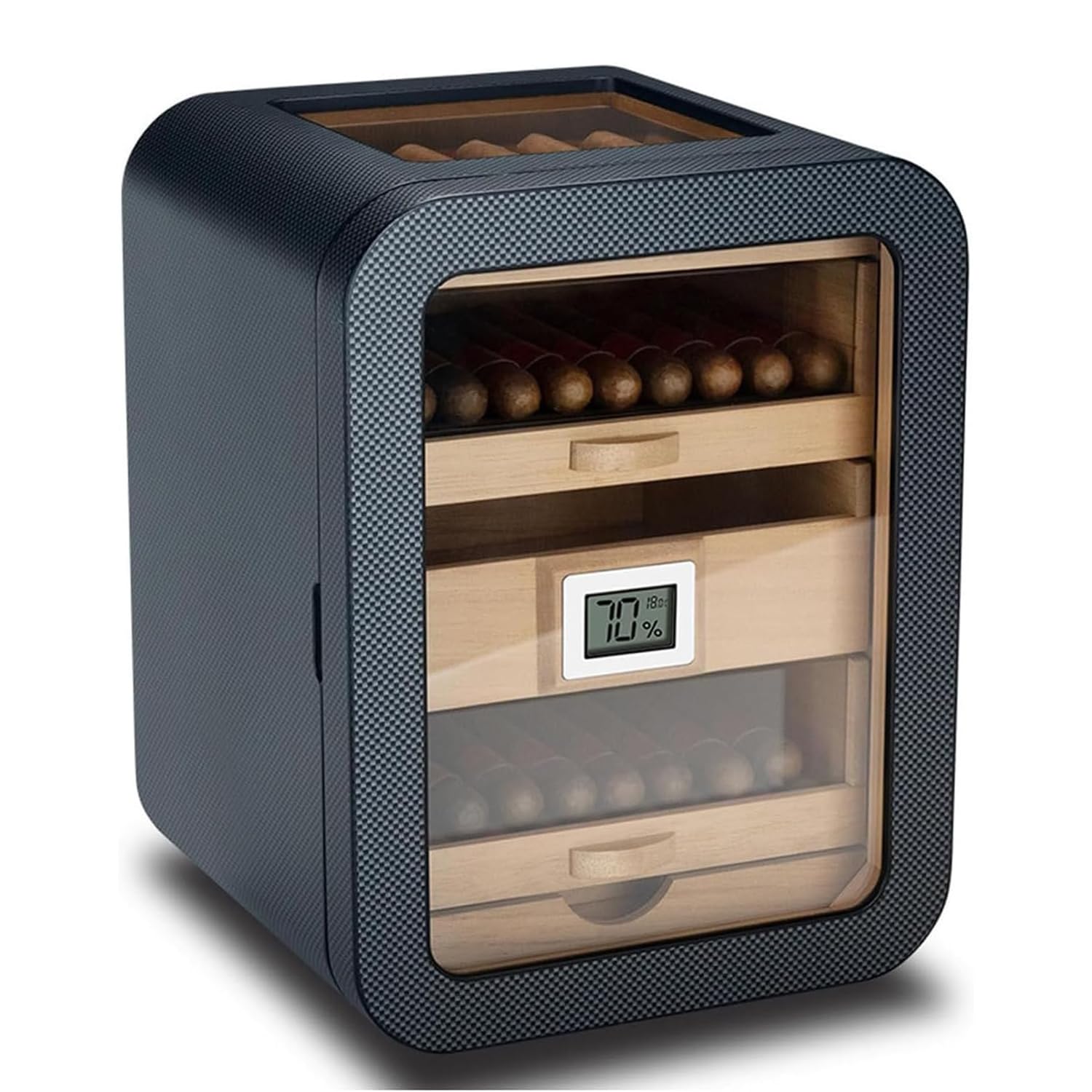 COYEUX Humidor do cygar o pojemności 110 cygar, szafka humidor cygarowy z drewna cedrowego, 4 poziomy, z przezroczystym świetlikiem i cyfrowym higrometrem, dla miłośników cygar
