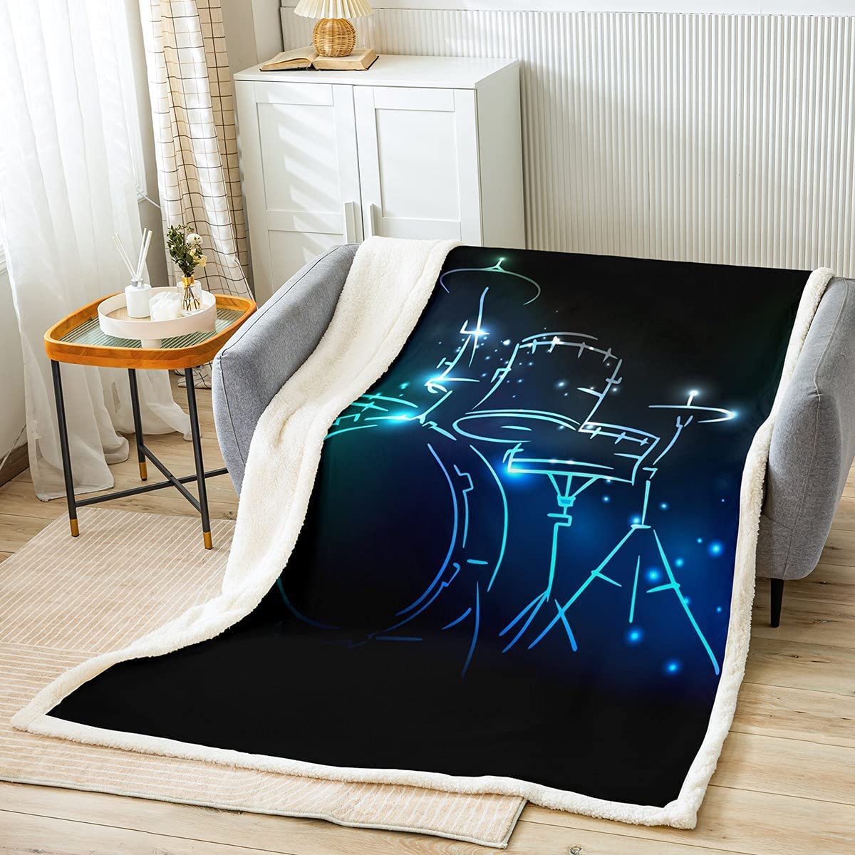 Couverture batterie de musique en polaire sherpa pour lit enfant