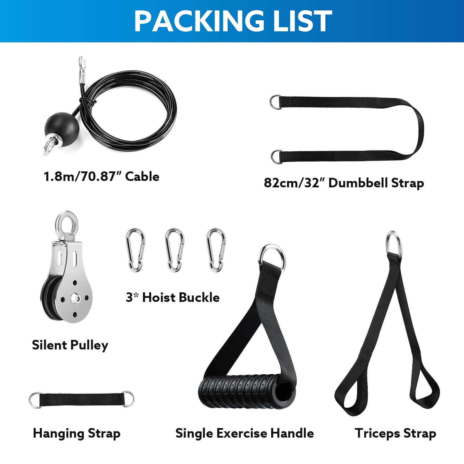 Fitness Lat and Lift Pulley System Gym, Lat Pulldown Bar Cable Pulley