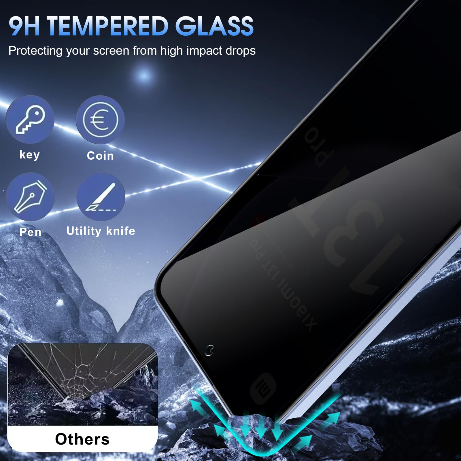 2 Vetri Temperati Privacy Per Xiaomi 13T E 13T Pro, Durezza 9H, Anti-spia, Antigraffio, Senza Bolle, Protezione Schermo Con Effetto Oscurante Laterale