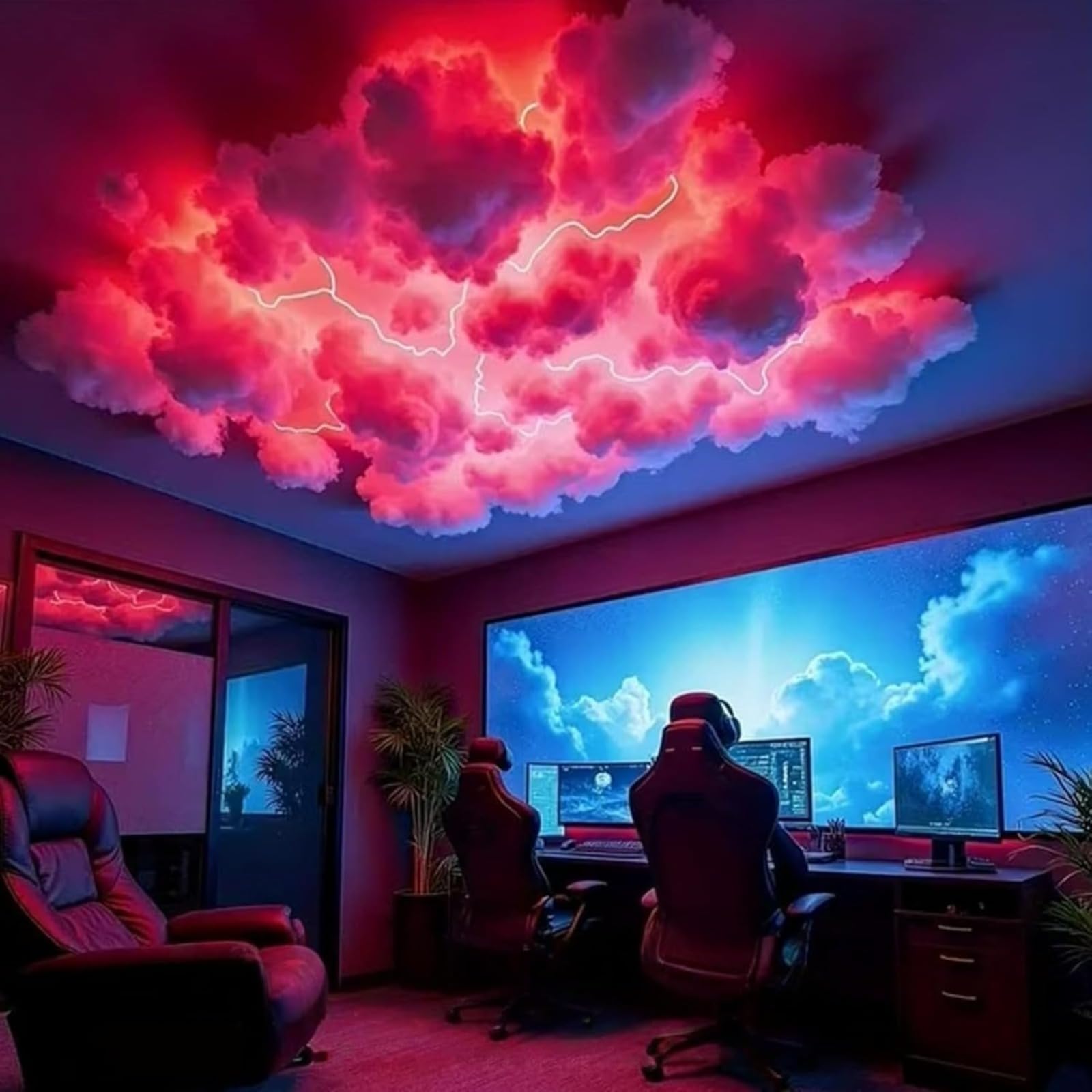 Generico Lampada da soffitto a forma di nuvola LED RGB 3D, luce da gioco, luce a LED a forma di nuvola di cotone soffice - Illuminazione per camera da letto e sala giochi