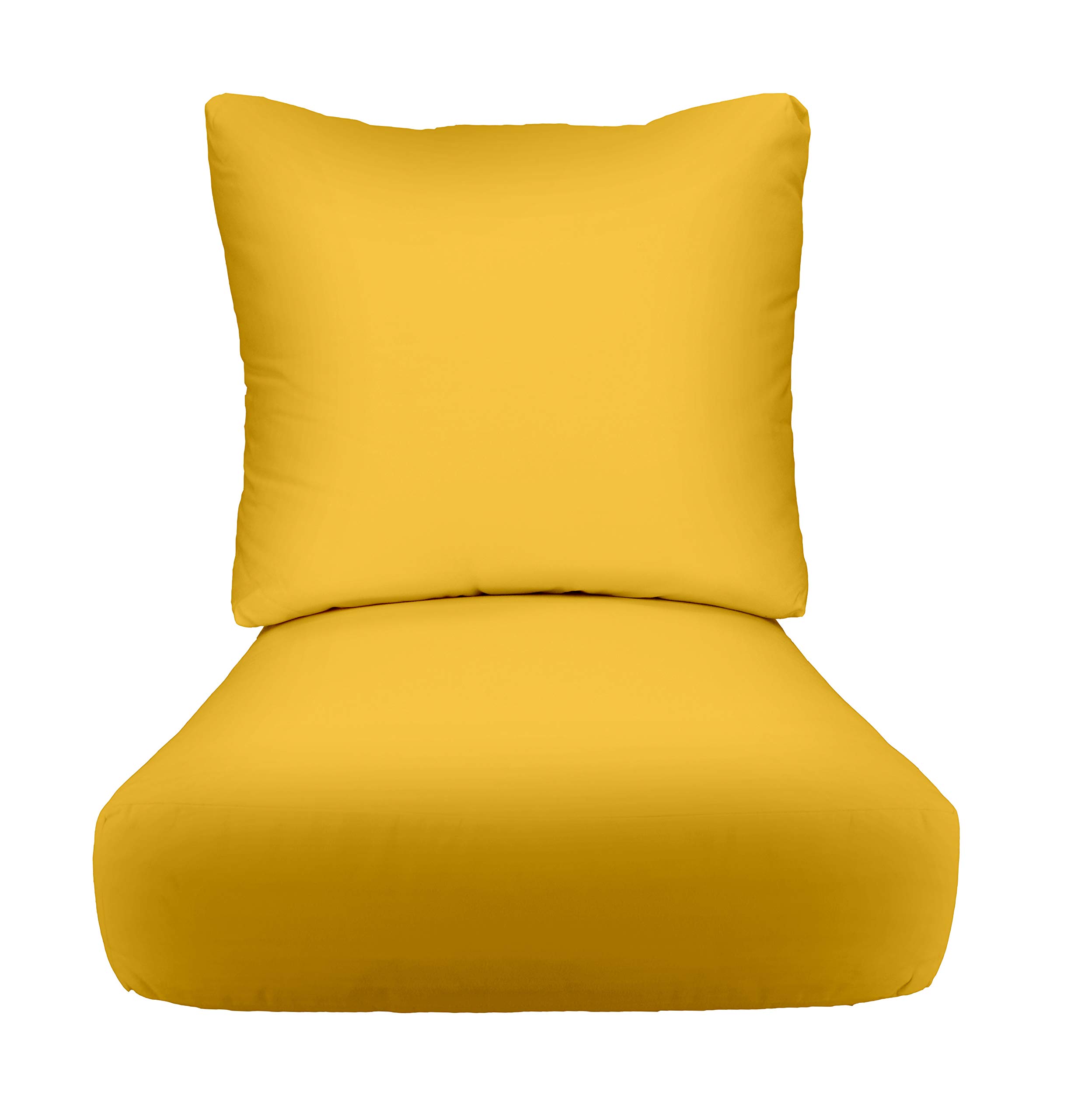 RSH DECOR: Deep Seating Cushion with Pillow Back | 24” x 24” Seat | All-Weather Spun Fabric | Water and Fade-Resistant | Outdoor Chair Cushion Set for Patio Furniture | Yellow