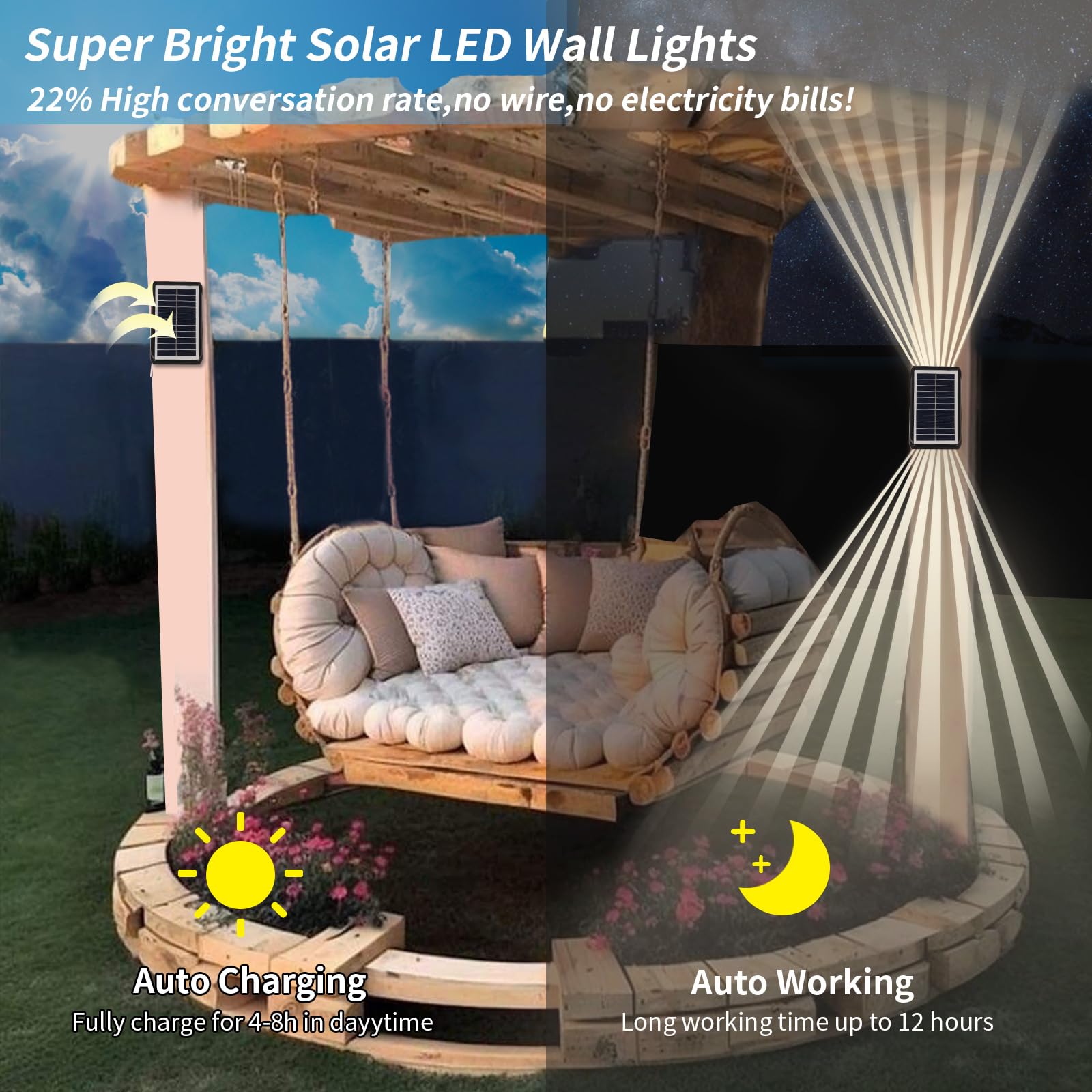 Applique da Esterno Solare 4 Pezzi,CCT Luci da Esterno Giardino Solari Su Giù Regolabile Design,Impermeabile IP65 Lampada da Parete a Energia Solare per Recinzione,Patio,Corridoio,Percorso