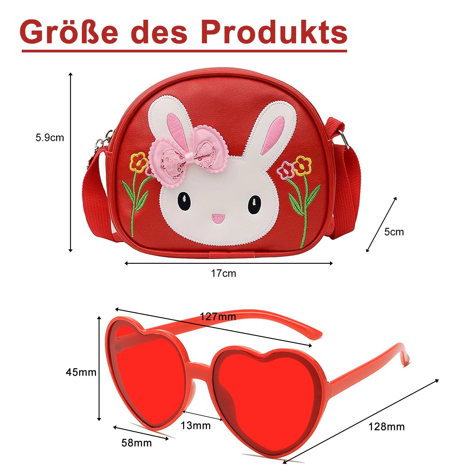 dogmoon Bolso de conejo para niña, bolso de mano para niña con 1 gafas y 14 pinzas para el pelo, monedero de conejo para niños, piel sintética, mini bolso de mano para niños