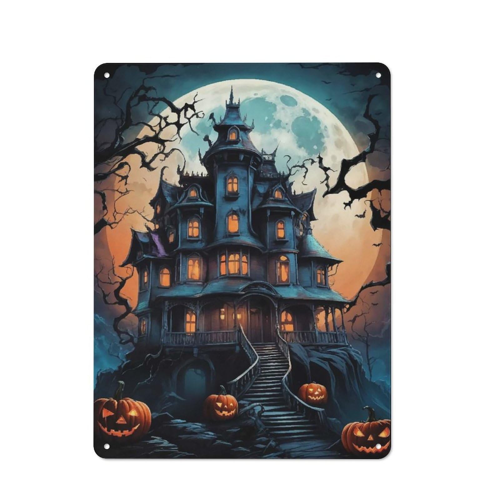 Junmoney Big Moon Tin Wall Plaque 40X30cm With For Living Room Or Hallway, For Garage, Workshop And Man Cave Decoration
