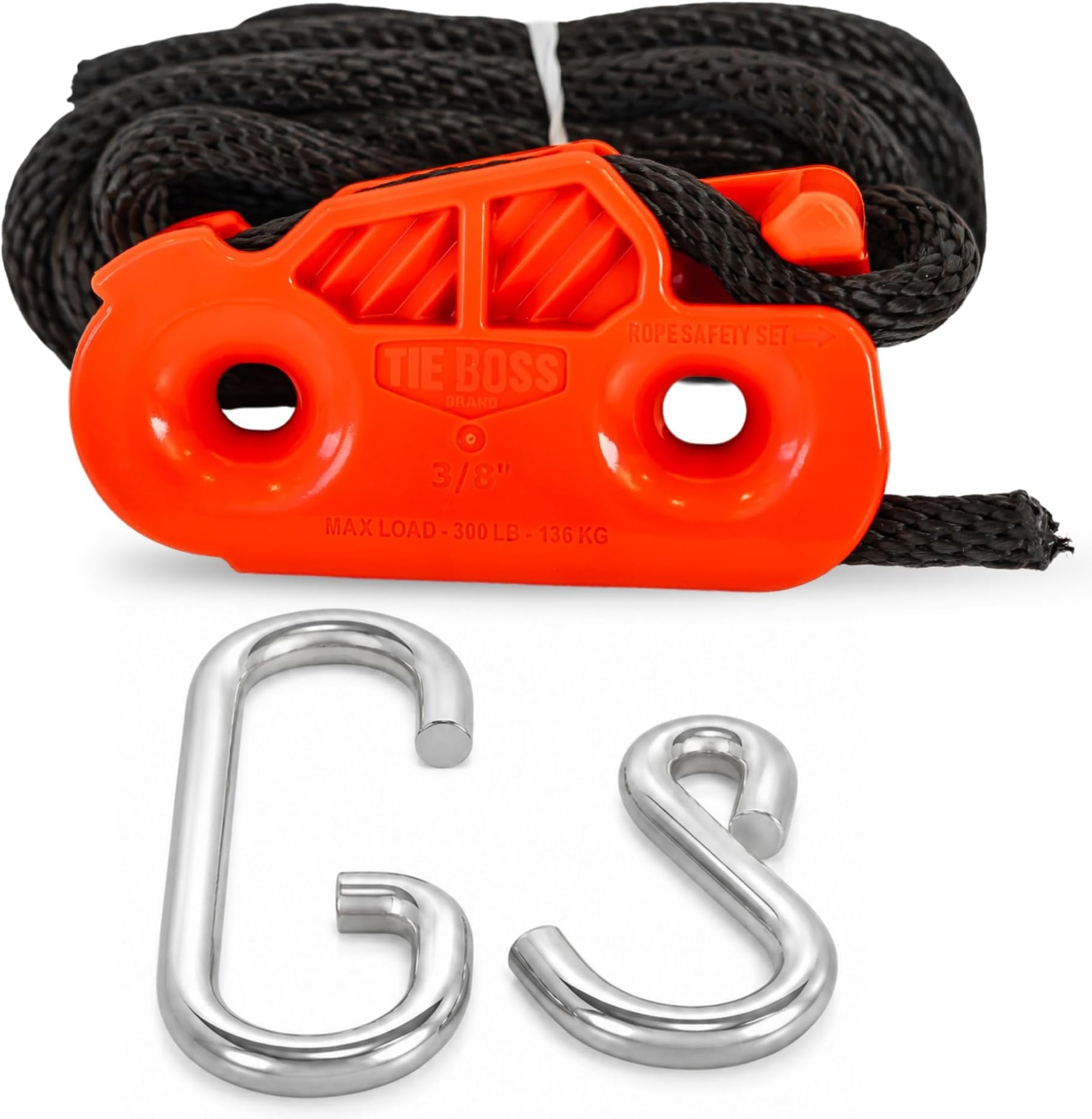 3/8 Inch, Heavy Duty, (300 lbs Working Load Limit), Weather Resistant, Tie Down, Rope Tightening System, (w/15 ft Rope) - Orange