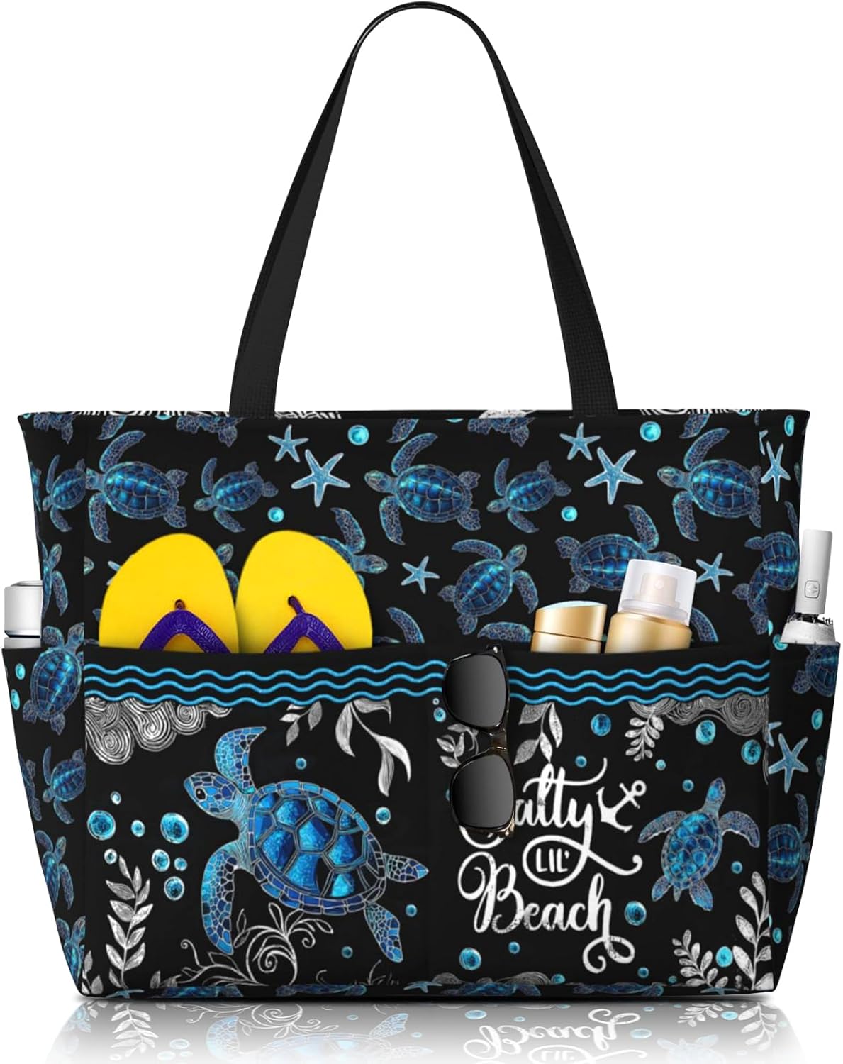 Beach Bag Tote Bags Waterproof Sandproof for Women Large Beach Tote Bag Foldable with Pockets for Weekend Vacation