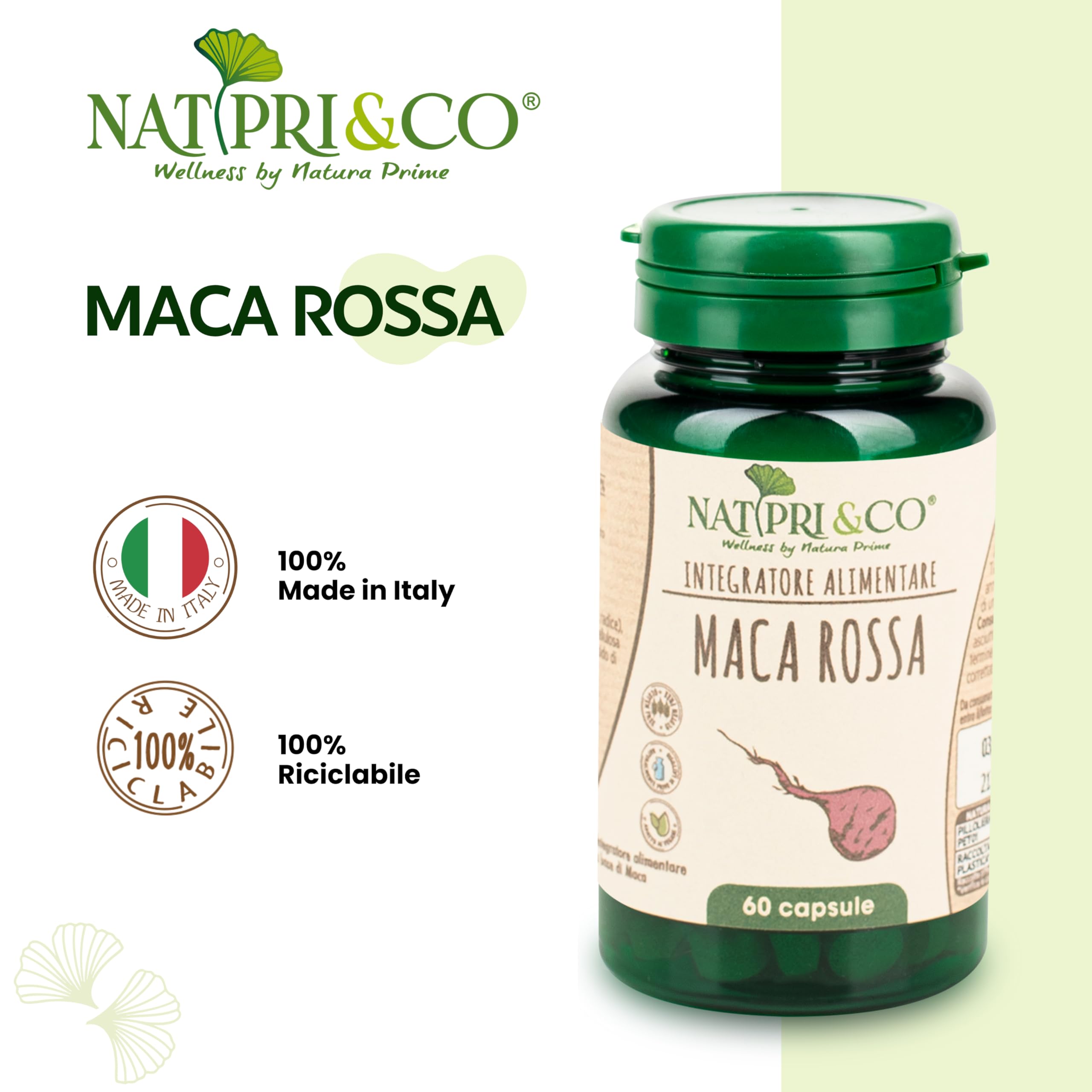Natura Prime - Maca Rossa - Radice Energizzante, Migliora L'Equilibrio Ormonale Per Uomo E Donna - 60 Capsule - Vegano, Senza Glutine E Senza Lattosio