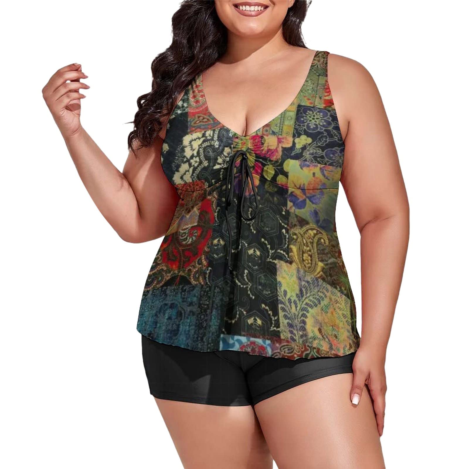 TTNTTRWomens Solid Tank Top 2pcs Tankini Set Tankini Swimsuits for Women Suitable 2 Piece Swimderss Bikini Bathing Suits Tank Top with Boyshorts Swimswear Jumper Dress for Older Women