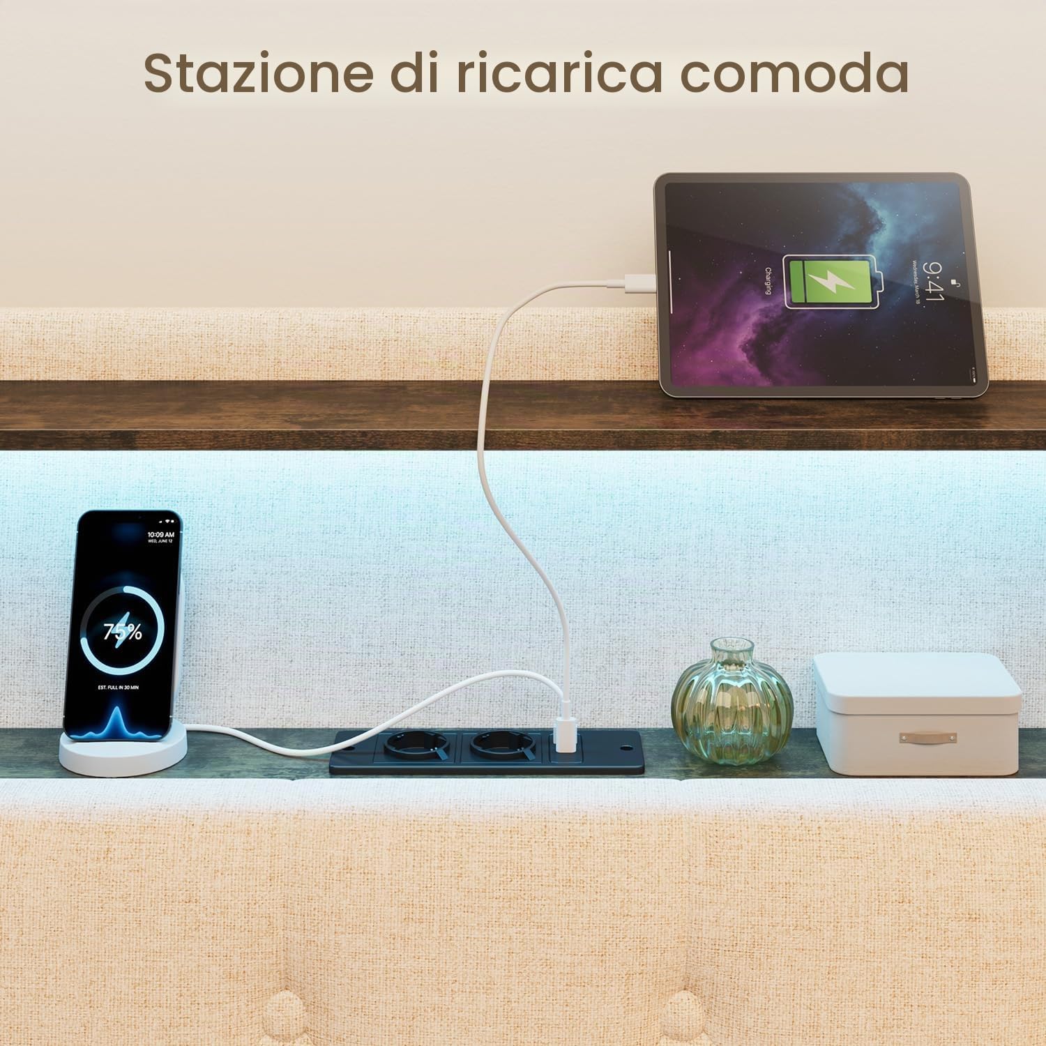 Xbro Letto Matrimoniale 140x200 Fluttuante LED RGB con Prese TYPE-C