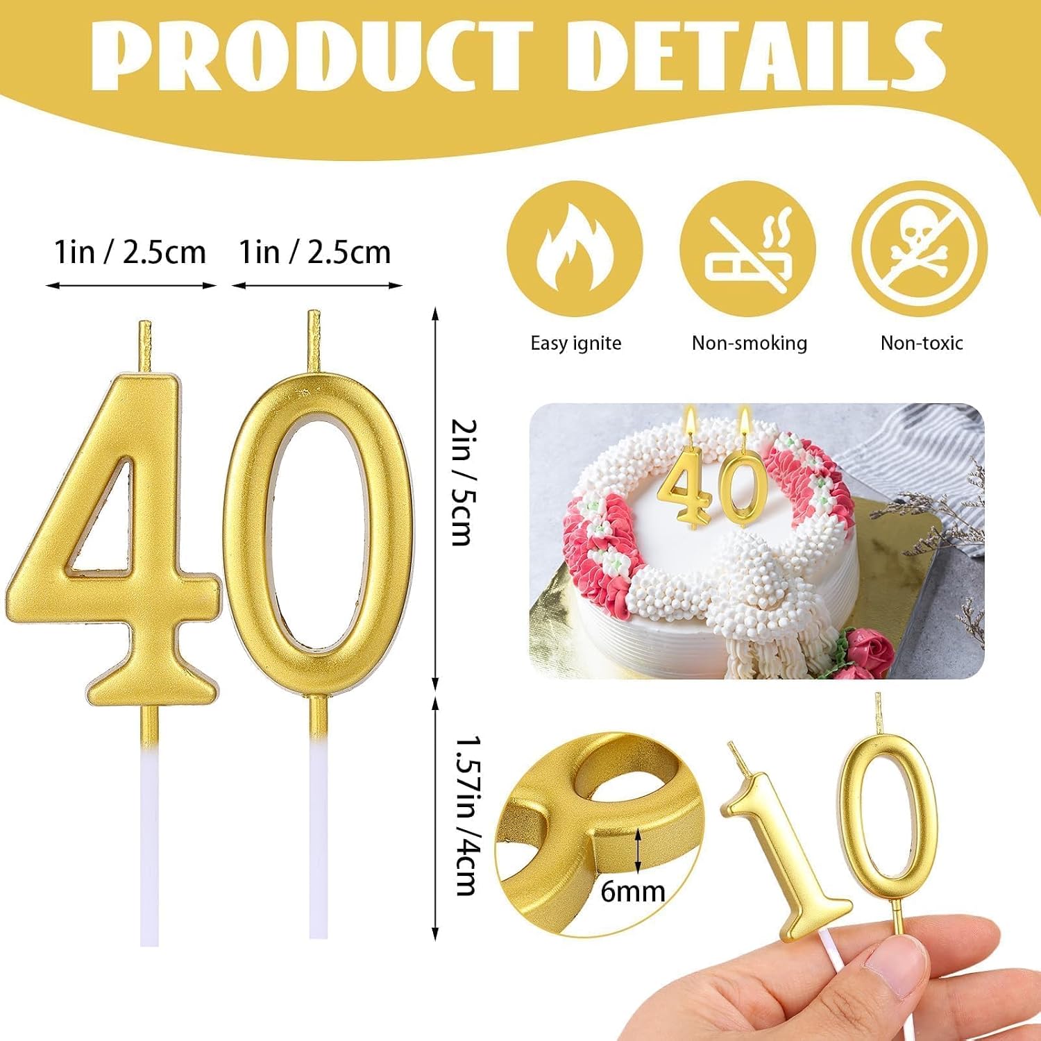 32 Pcs Number Birthday Candles Gold Cake Candles (Gold) image 2
