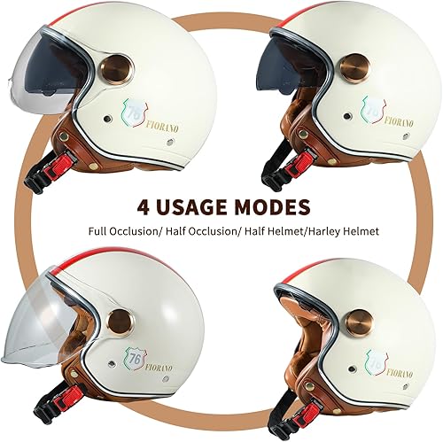 Miniatura 3 de Pretoee Casco de motocicleta de cara abierta, casco clásico retro 34 para adultos, mujeres y hombres, casco de motocicleta vintage de media cara con