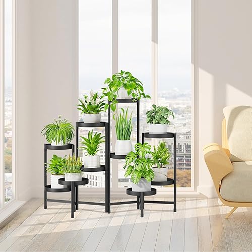 Miniatura 7 de iDavosic.ly Soporte para plantas de 10 niveles para interiores y exteriores de fácil armado, estantería plegable alta de metal para exhibición de