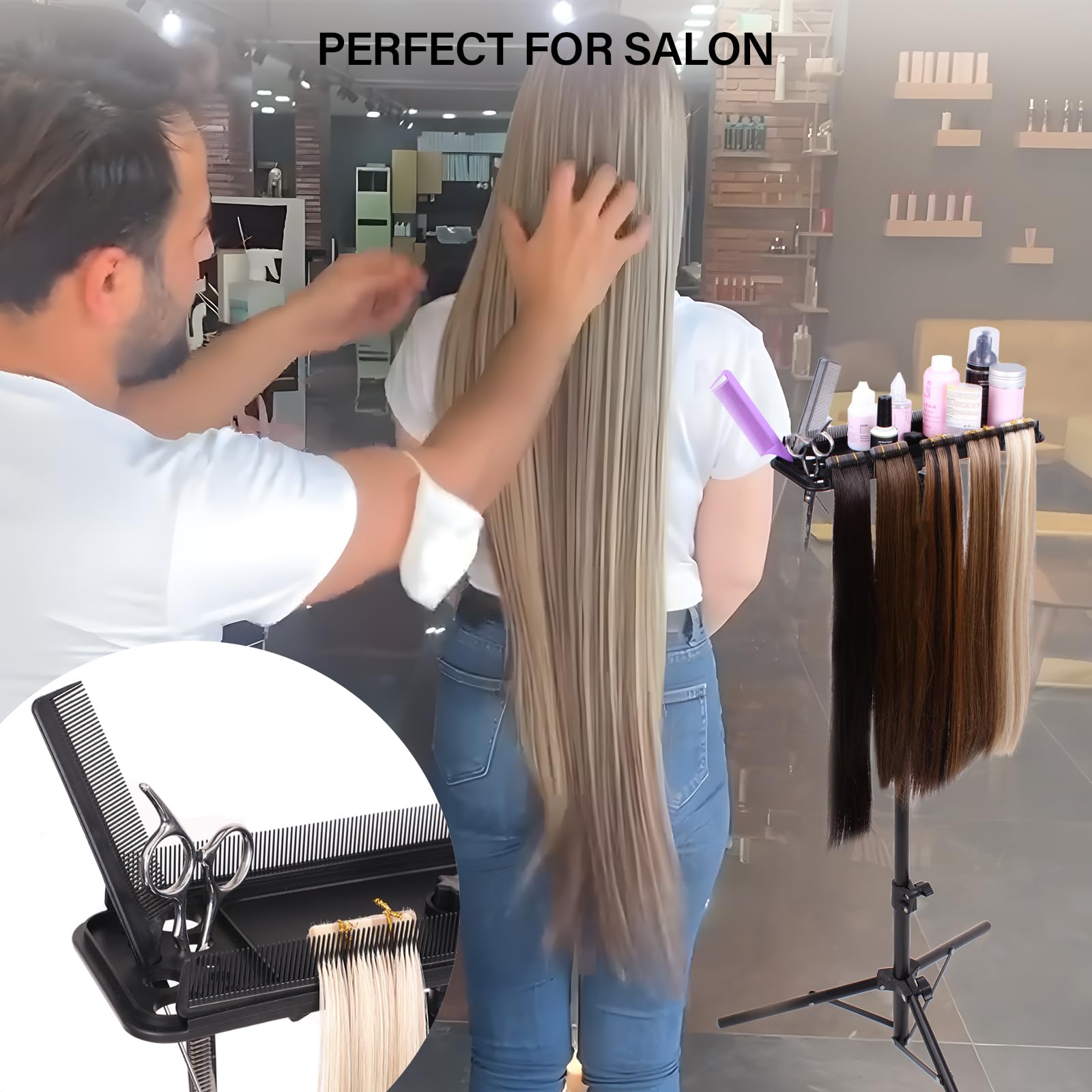 AliLeader Plateau à outils d'extension de cheveux avec 2 peignes à cheveux pour support de perruque, support d'extension de cheveux pour coiffer les cheveux pour le lavage, la coloration et le séchage