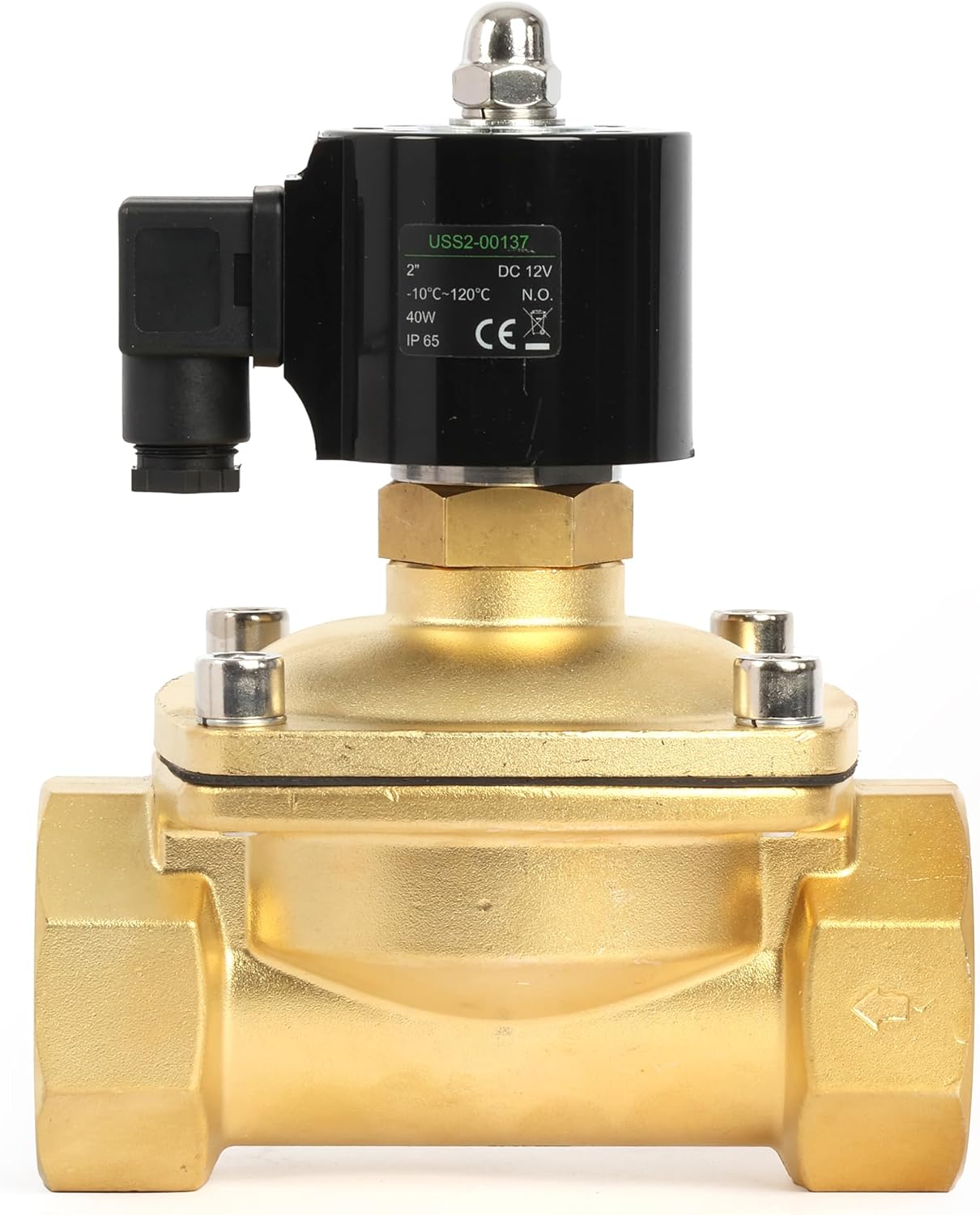 U.S. Solid Solenoid Valve- 2" Brass 12V DC Electric Solenoid Valve, Normally Open, VITON Seal