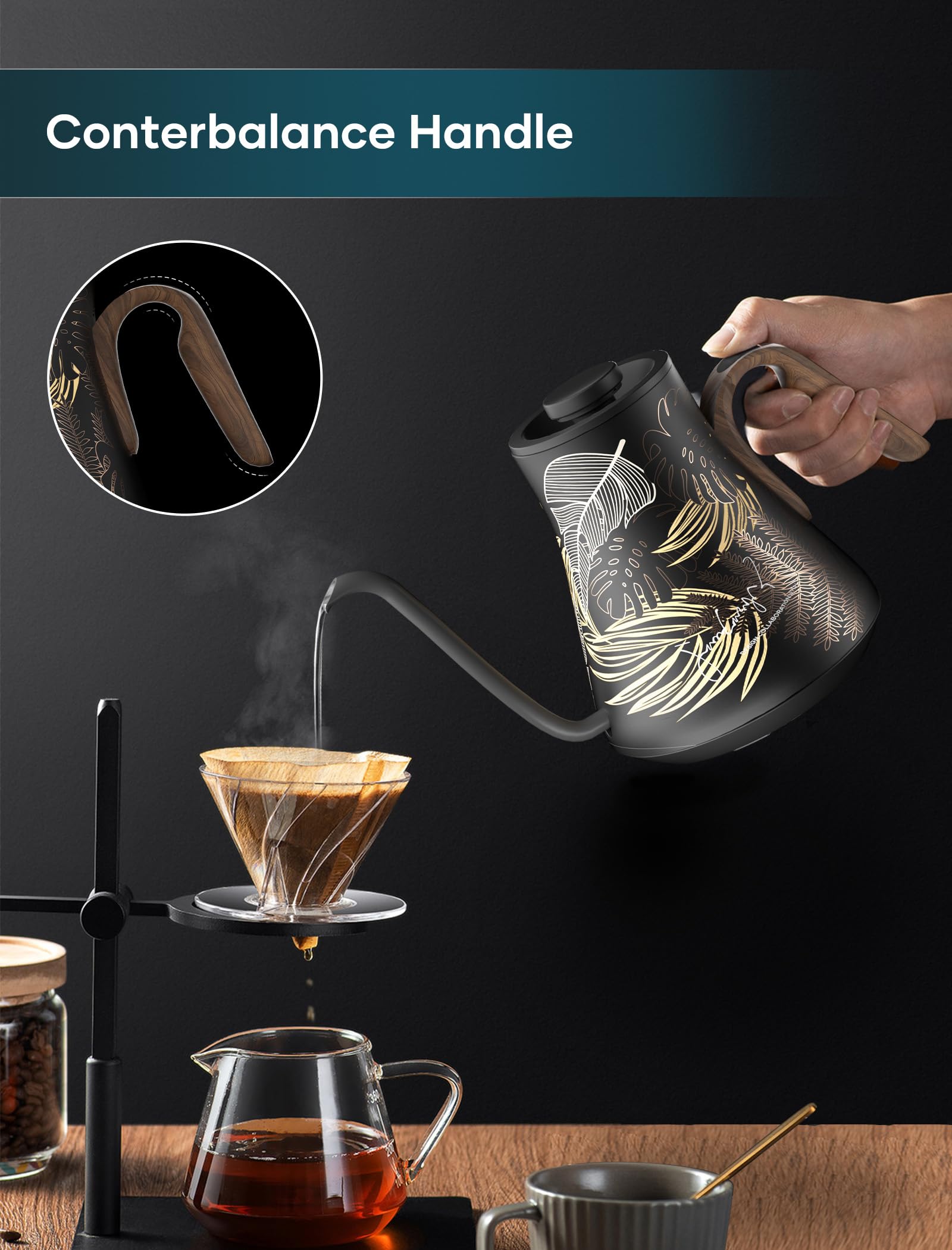 INTASTING - Hervidor eléctrico de cuello de cisne con control de temperatura de ±1 ℉, interior de acero inoxidable, calentamiento rápido para verter sobre café, té de preparación, hervir agua caliente