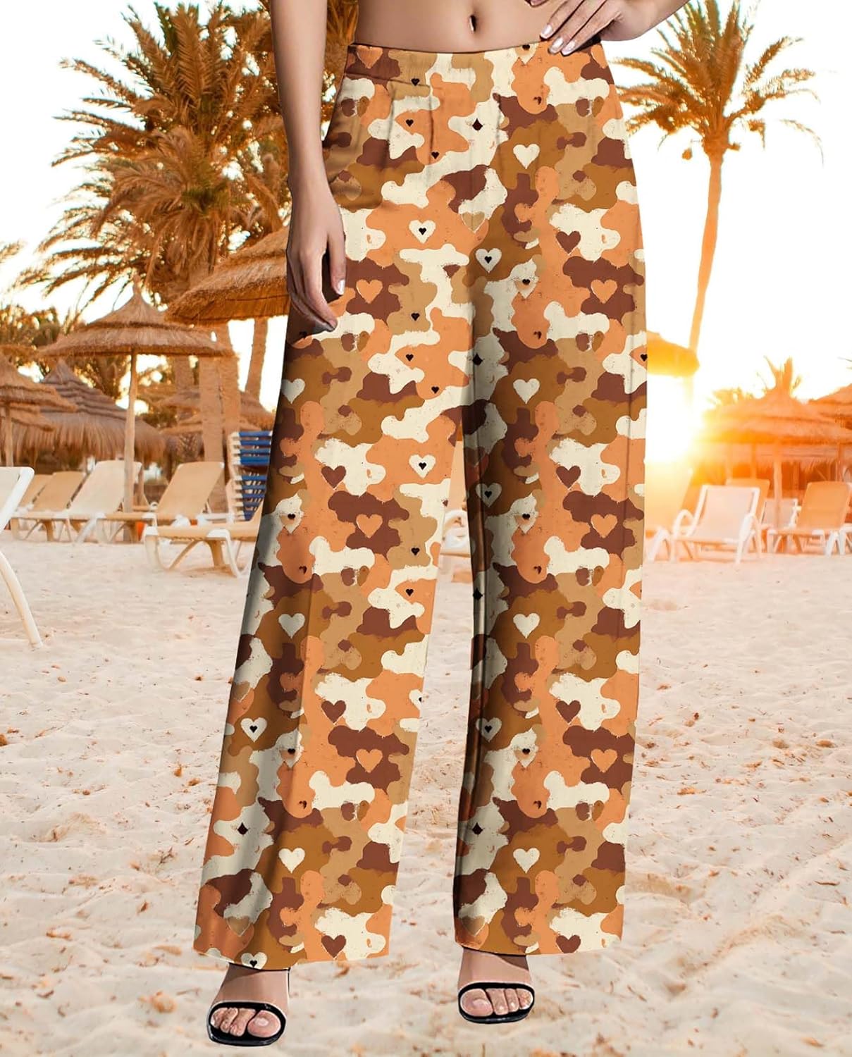 Womens Wide Leg Pants Plus Size High Waisted Pattern Print Lounge Trousers Classic Basic Comfy Work Office Pant - Image 4