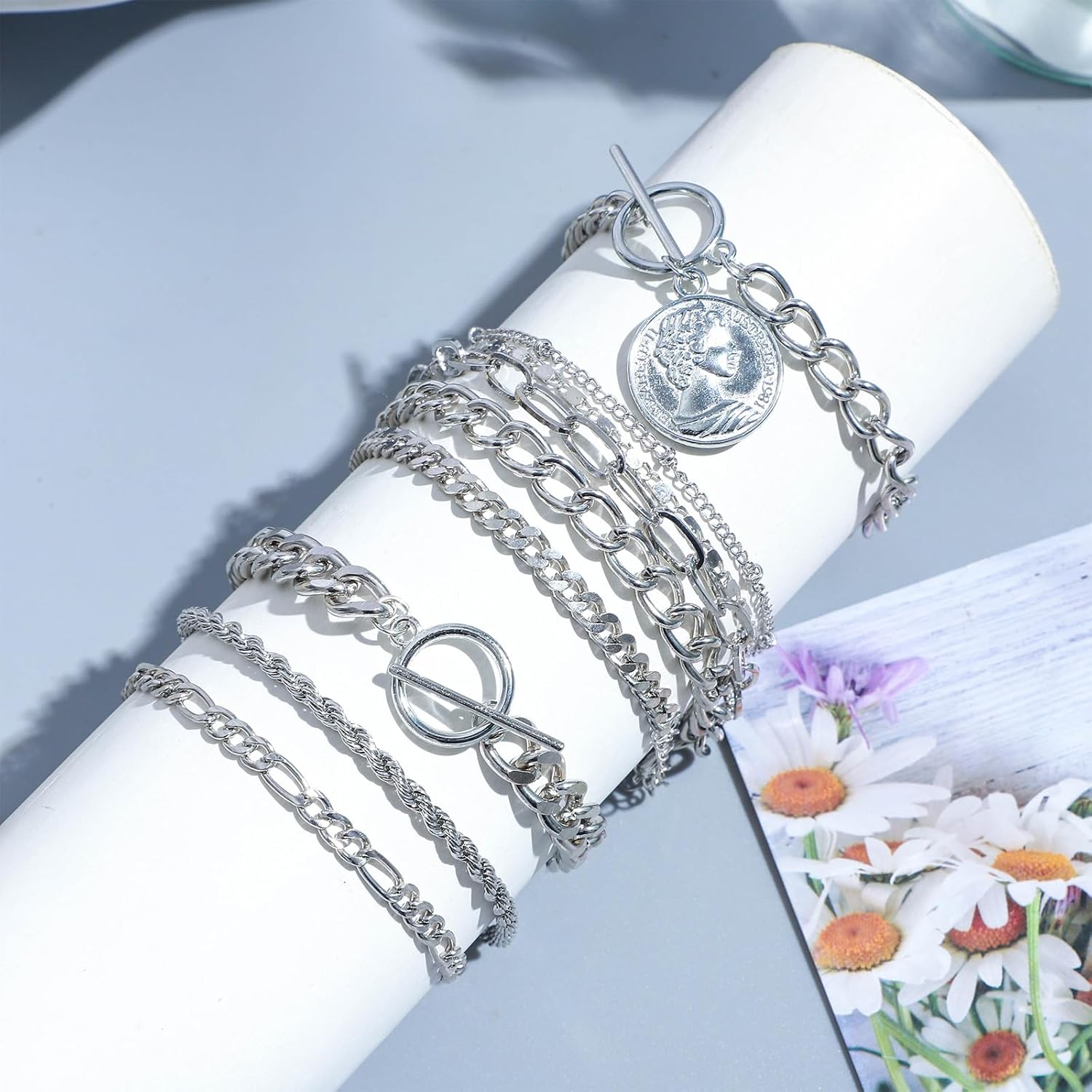 NEWITIN 45 Pieces Silver Jewelry Set for Women Party Costume Punk Jewelry Set Goth Grunge Y2k Accessories Vintage Gothic Necklaces Bracelets Earrings Rings for Women Men - Image 3