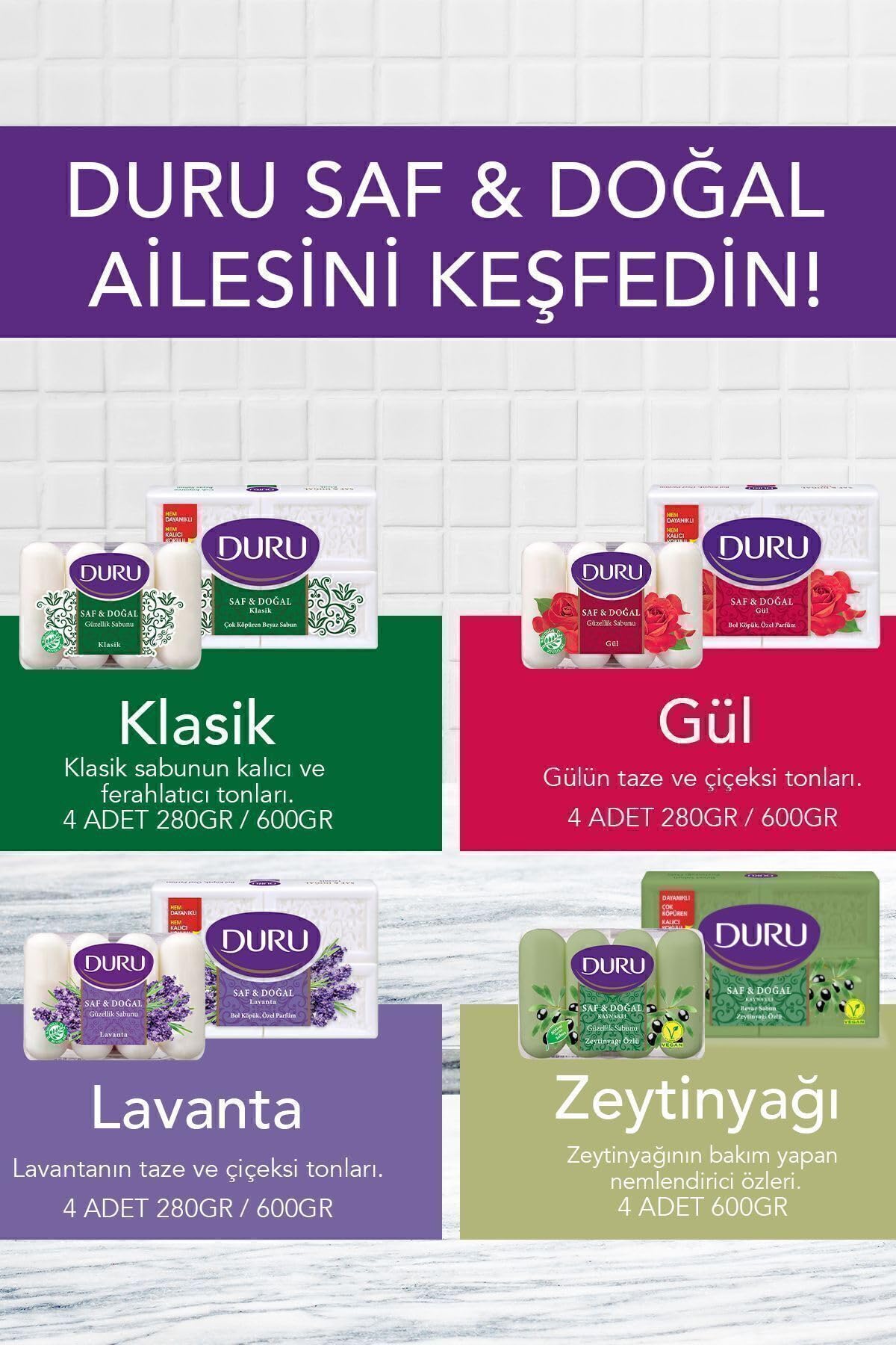 Duru Saf & Doğal Kaynaklı Lavanta 16 Adet Beyaz Kalıp Sabun 4X600Gr
