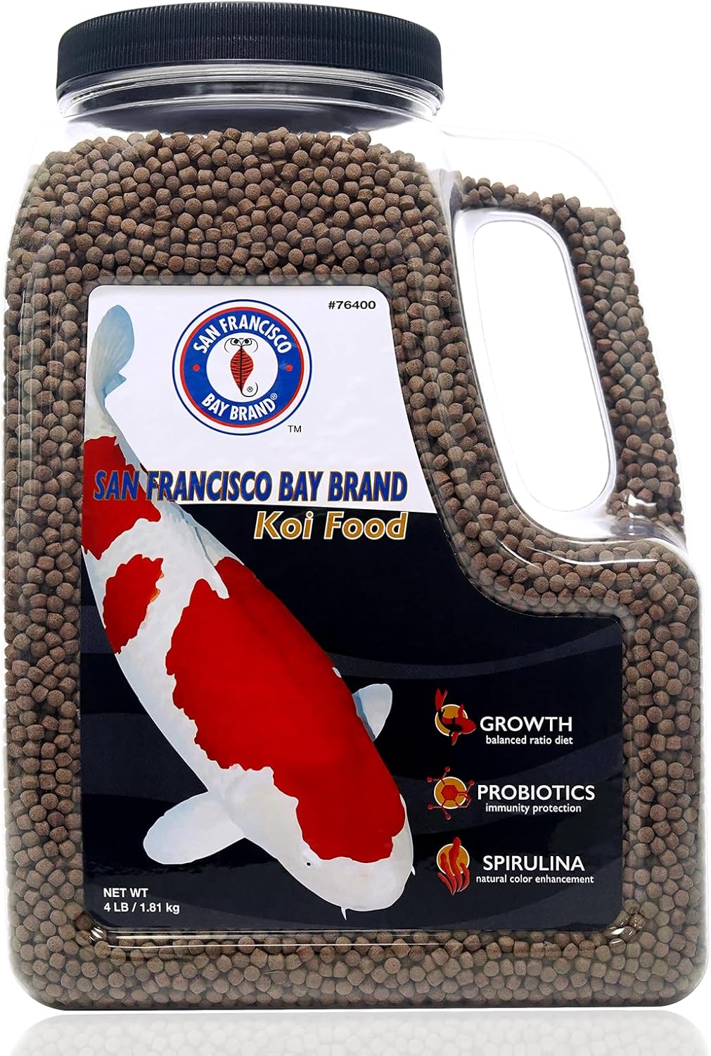 San Francisco Bay Brand Premium Koi Fish Food 4 lbs - Medium Floating Pellets Fish Food, All-Natural Spirulina & Probiotics Koi Food, Complete Multi-Season Diet, Enhance Color & Immunity, 36% Protein