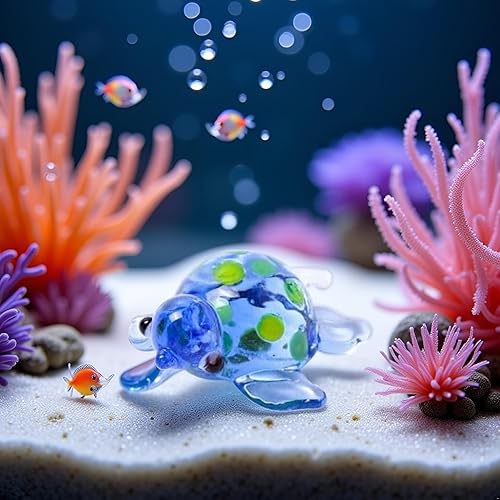 Miniatura 2 de Figuras de tortuga de vidrio soplado a mano, hecha a mano, mini exquisita estatua de animal, manualidades de vidrio para decoración del hogar,