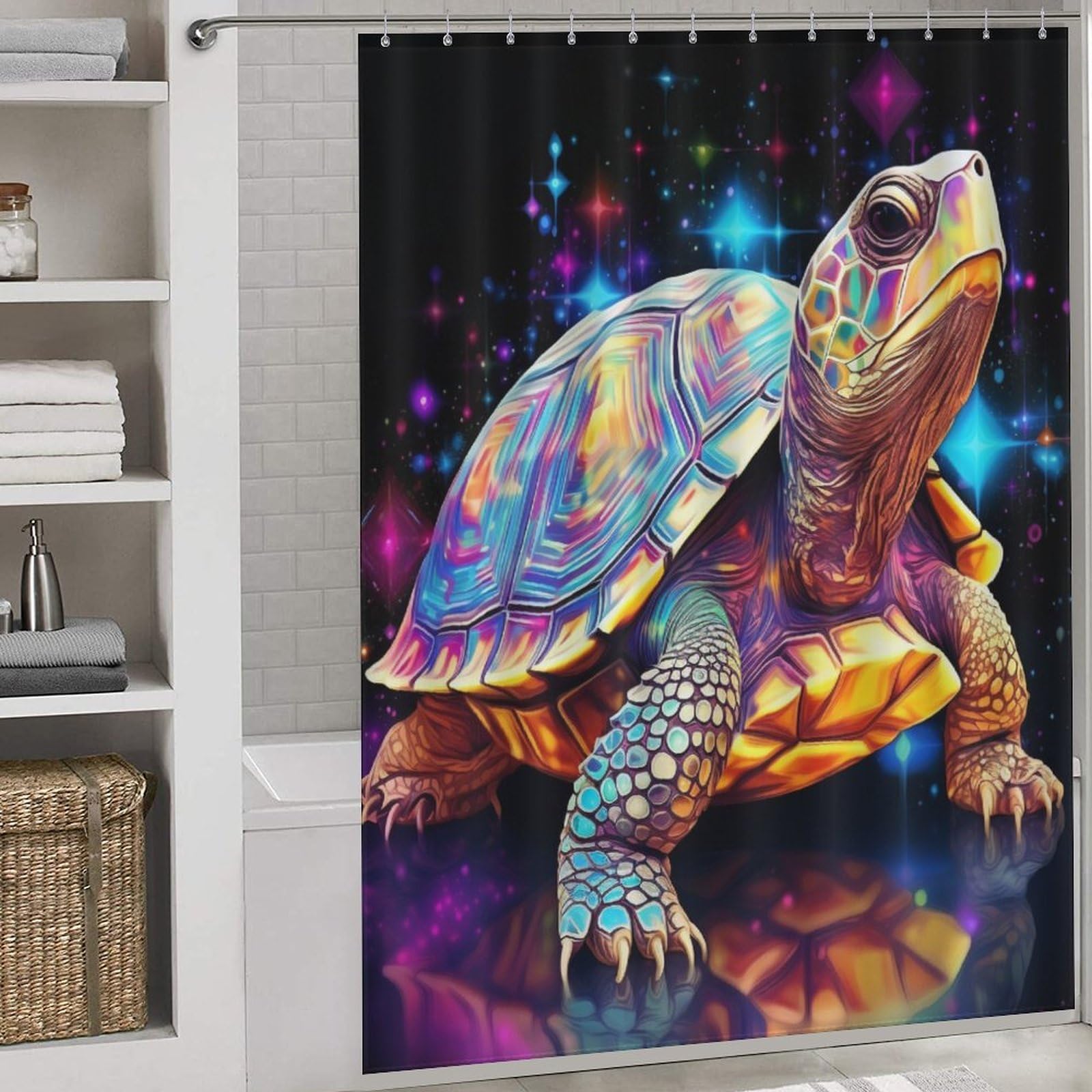 Rideau de douche tissu étanche anti-éclaboussures 168x183cm motif tortue