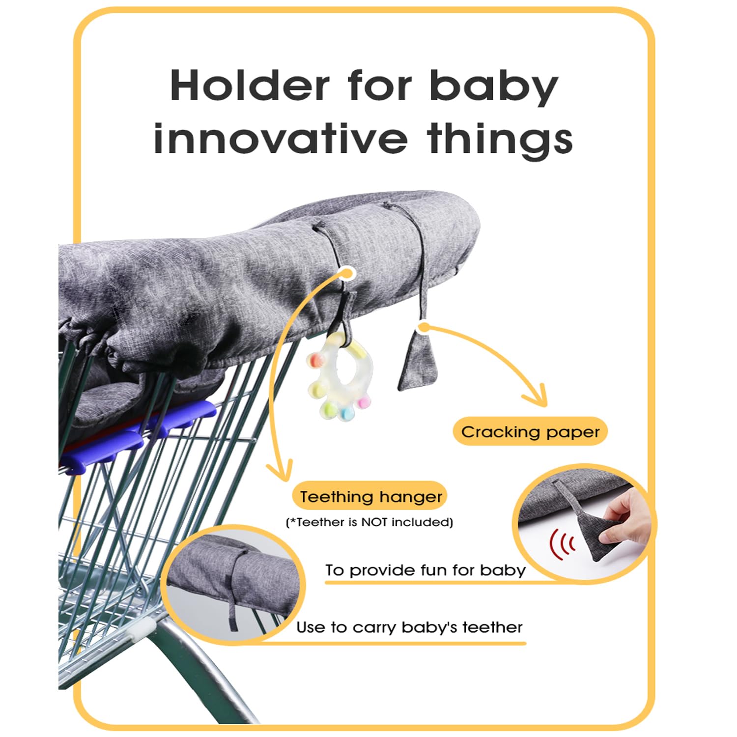 Shopping Cart Cover for Baby, Cotton High Chair Cover, Infant Grocery Cart Cushion Liner with Storage Pouch, Foldable, Machine Washable for Infant, Toddler, Boy or Girl. (Grey)