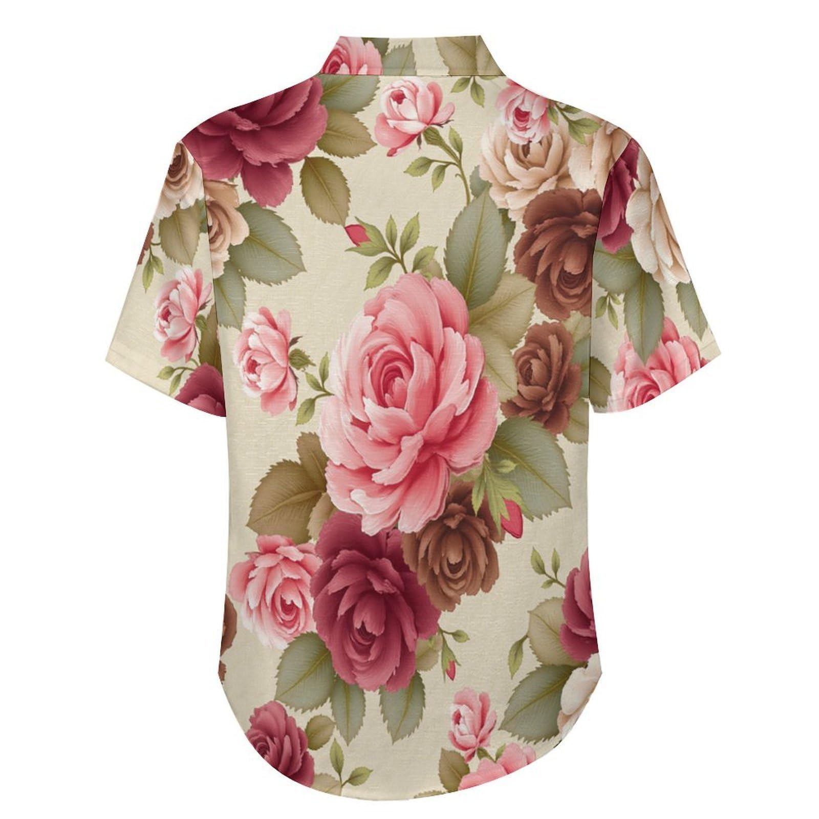 Camicia da Uomo a Maniche Corte Funky, Rose Fiori di Eleganza, Aloha Camicias Estiva per la Spiaggia, vestibilità Normale con Bottoni, per Libero Vacanze