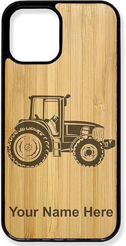 Funda de madera natural compatible con iPhone, tractor agrícola, grabado personalizado incluido (bambú)