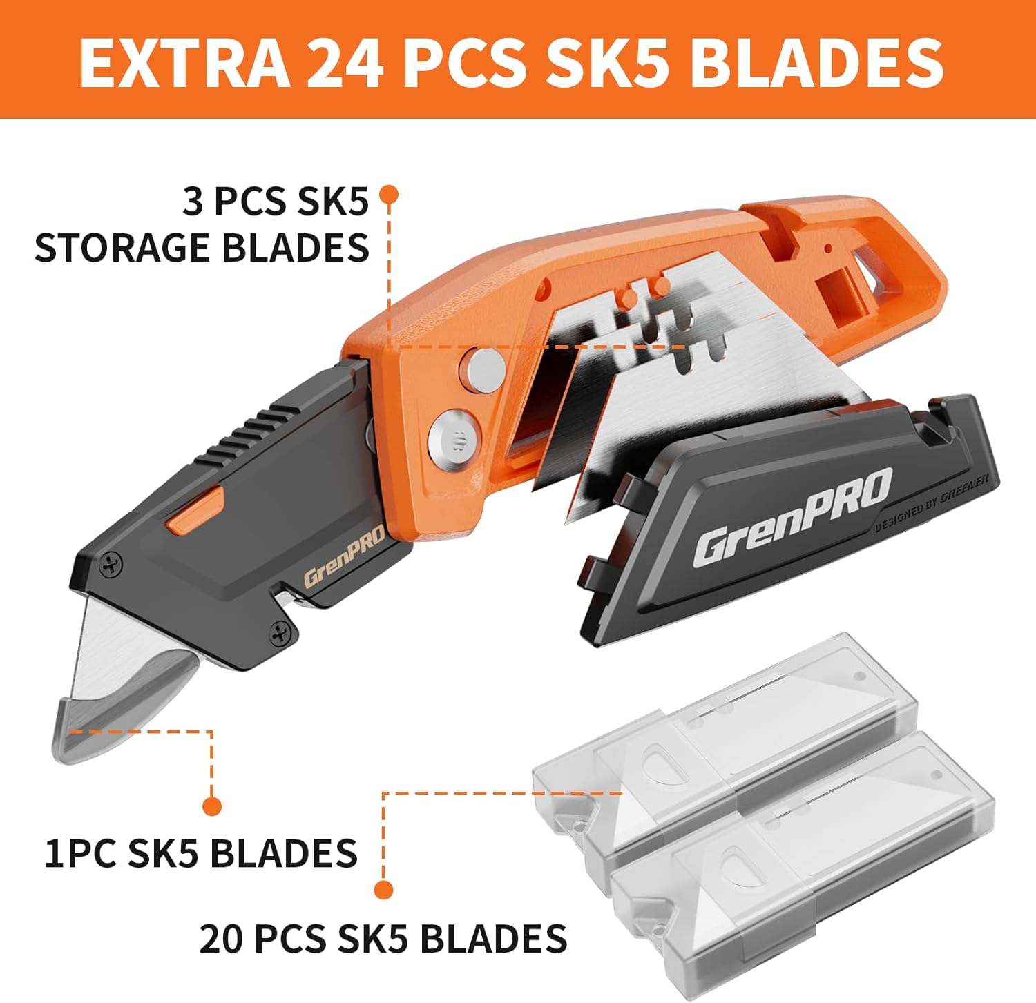 Utility Knife, Heavy Duty Box Cutter, Folding Knives with Blade Storage Design, Cutting Cardboard, Paper, Leather, Plastic, Rope, Boxes, Razor Box Opener with Extra 23PC Blades for Craft Tools
