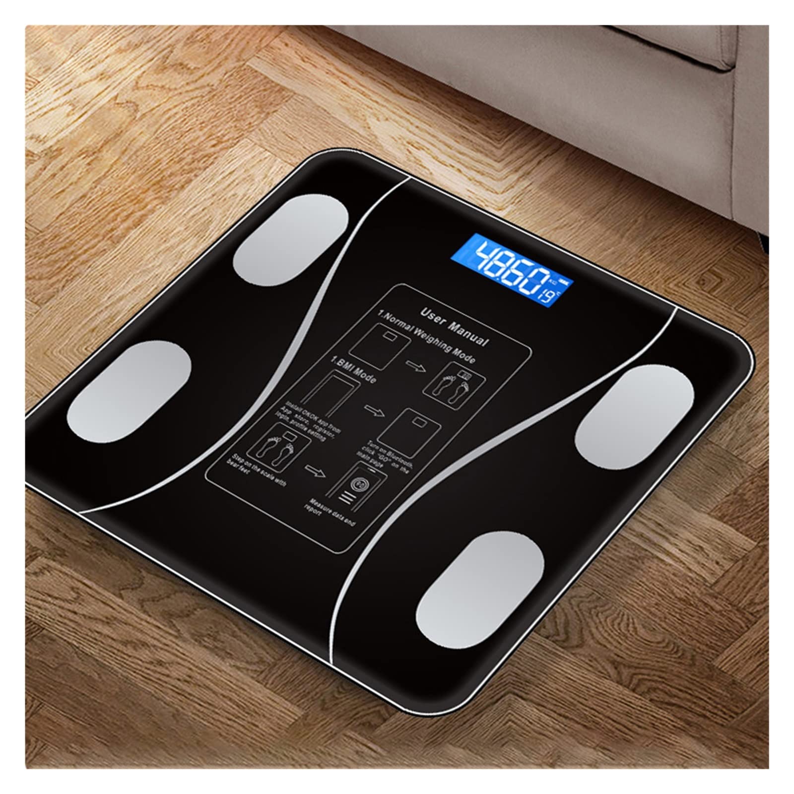 Échelle De Graisse Corporelle Intelligente Bluetooth Balance Corporelle Numérique Avec Écran LCD Pesage Électronique Outils D'analyseur De Composition IMC(Black Bluetooth)