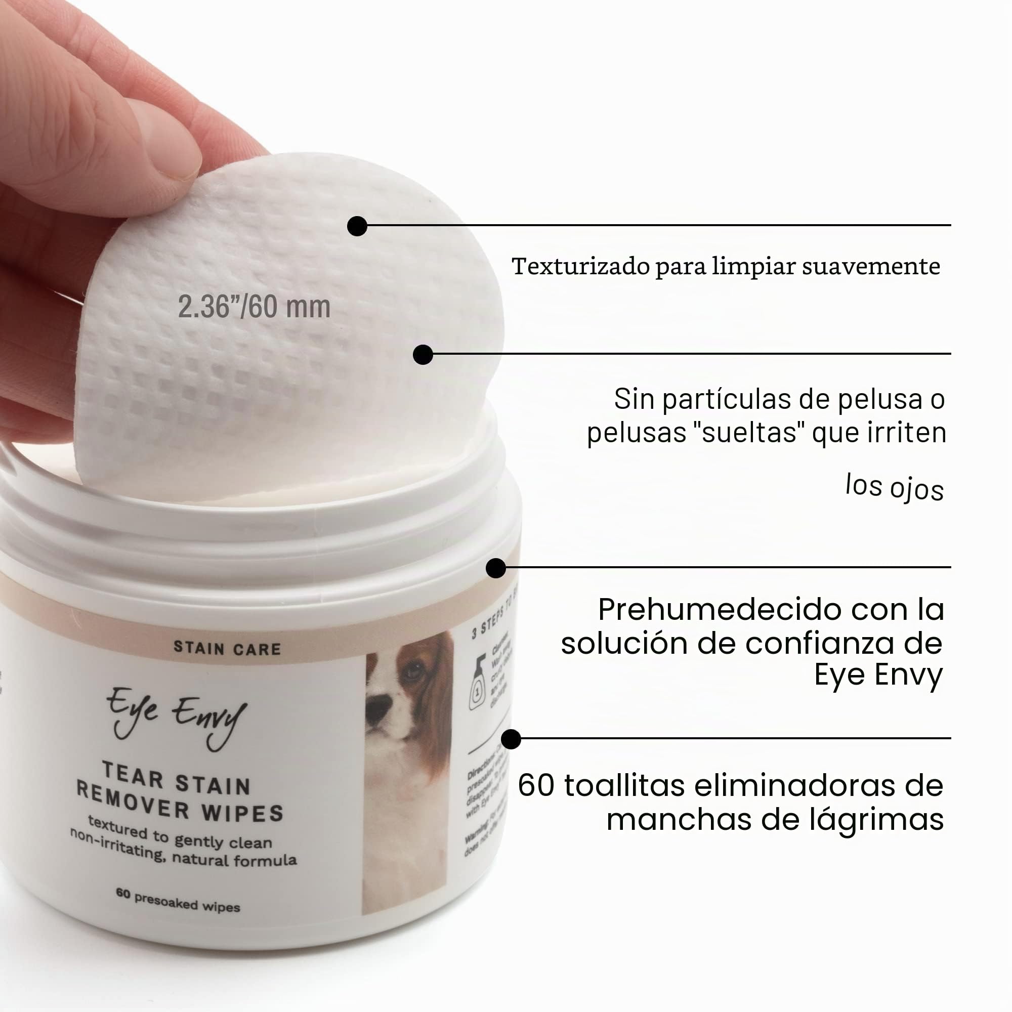 Eye Envy Tear Stain Wipes para perros | Texturizado para limpiar suavemente | Remojado en fórmula 100% natural | Recomendado por criadores, veterinarios y peluqueros de AKC | Trata la causa de las