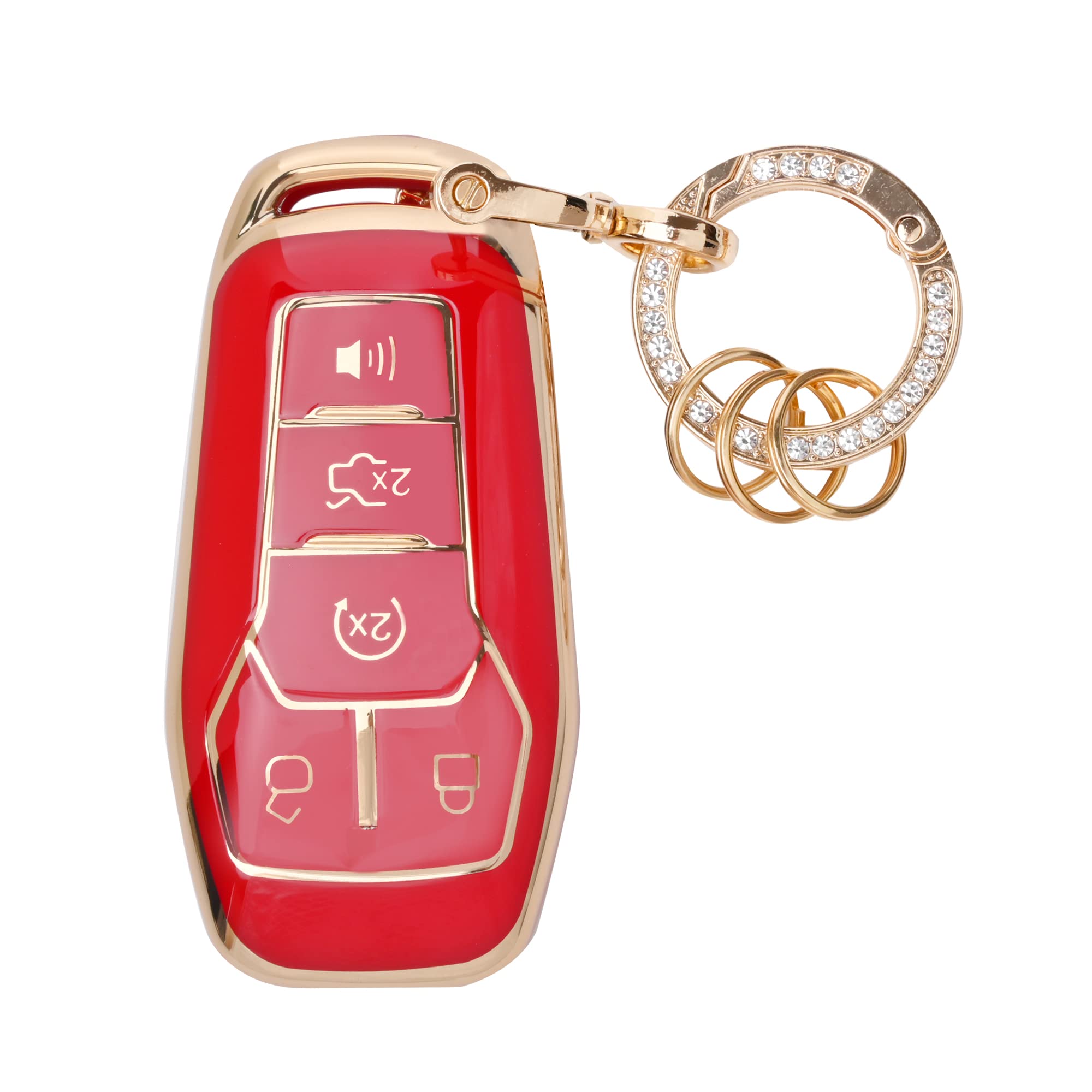 Joileryfor Ford Key Fob Cover with Keychain - Key Shell Cover Holder Protector for Ford Edge Escape Expedition Explorer Fusion Mustang Ranger F-150 F-250 Smart Key 3 4 5 Buttons (Style C-red)