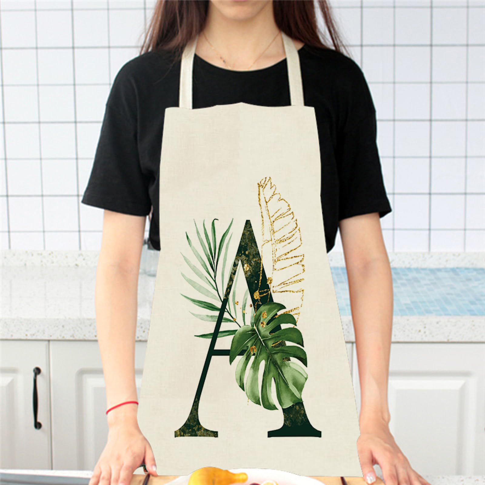 Delantal De Lino Sin Mangas Delantal Con Estampado De Letras De Hoja Verde Cocina Impermeable Resistente A Las Manchas Delantal Mujeres Hombres Delantal De Cocina Para Hornear Delantal De Limpiez