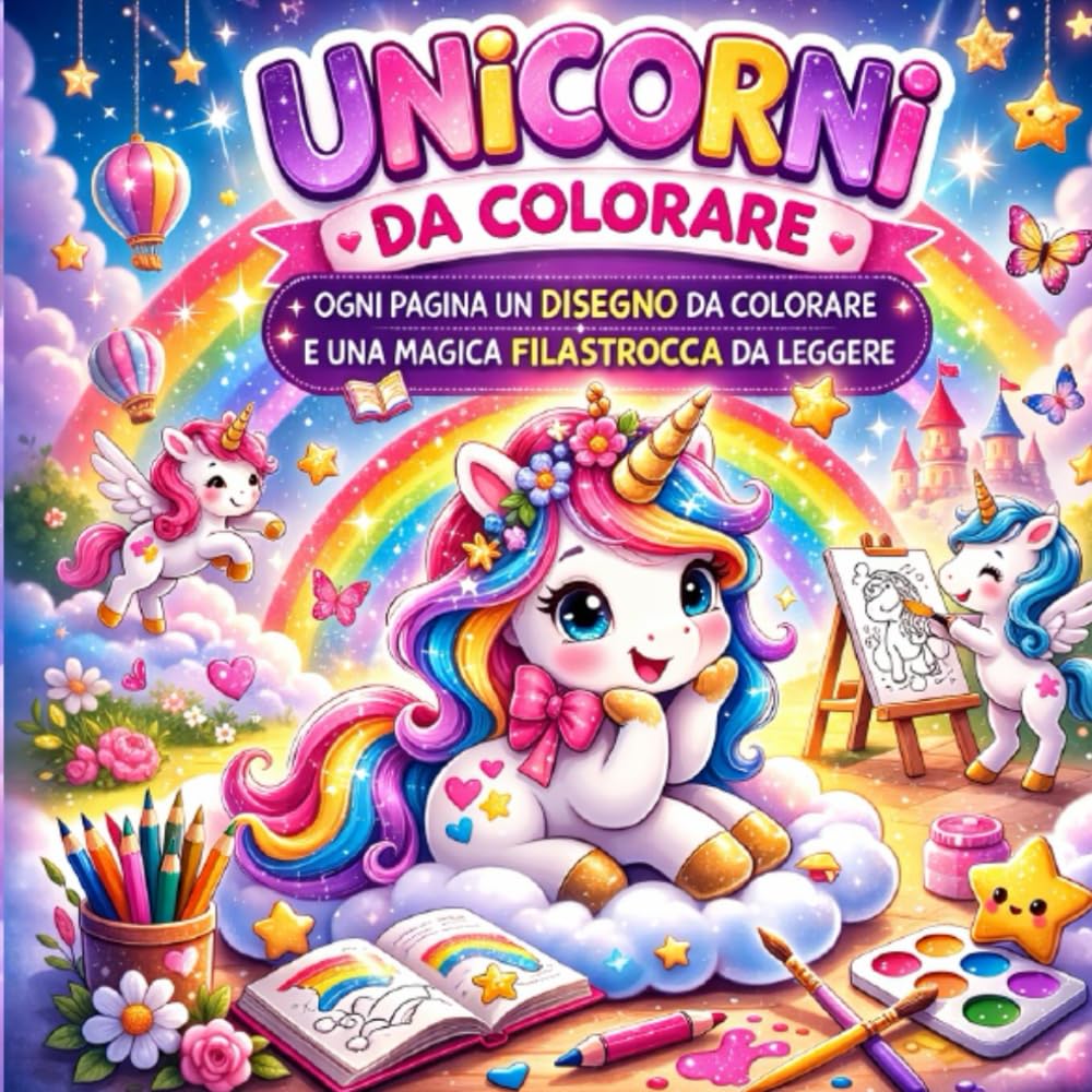 UNICORNI DA COLORARE: ogni pagina un disegno da colorare e una magica filastrocca da leggere