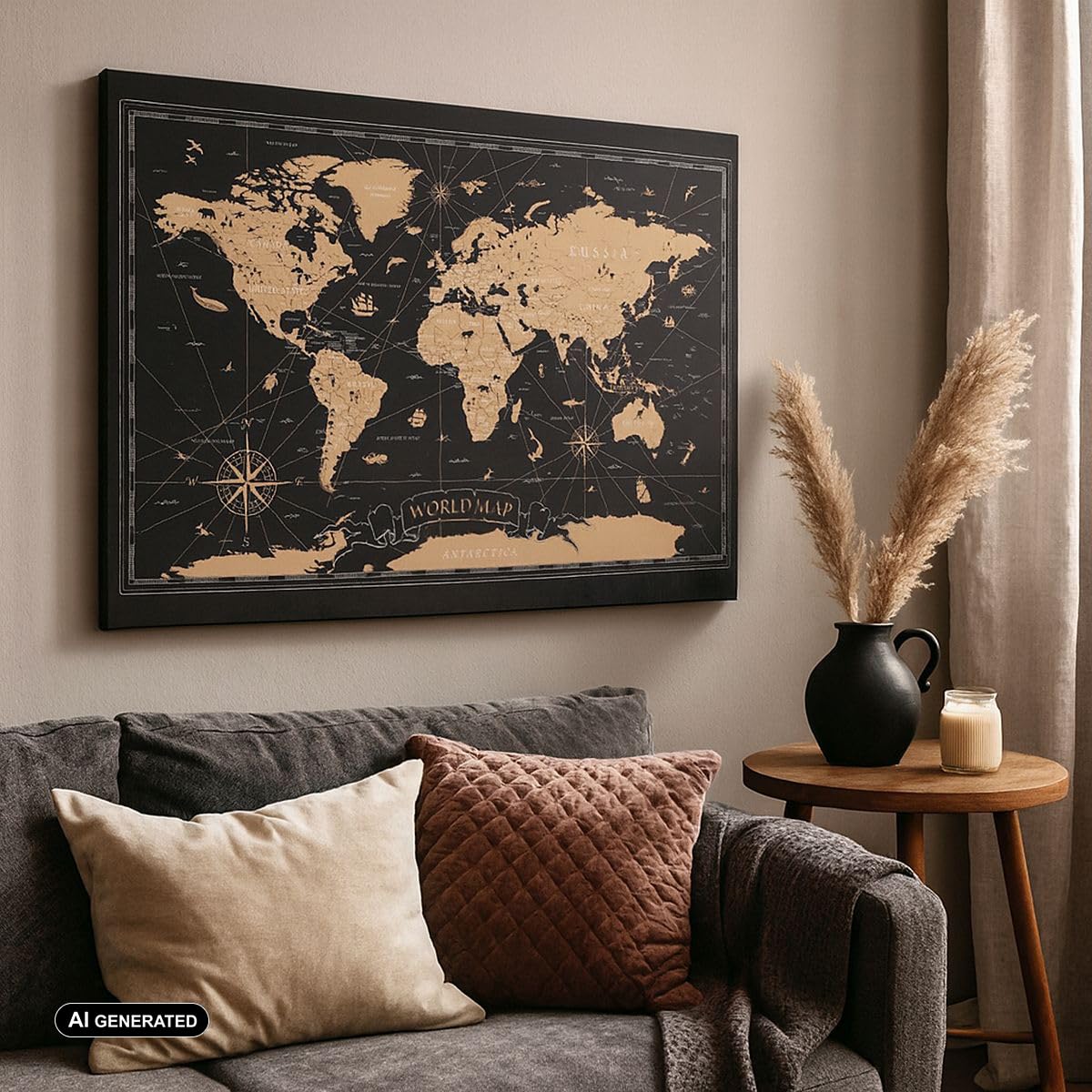 Lienzos decorativos 100x70cm Cuadro Sobre Lienzo Moderno Mapa Del Mundo Antiguo Retro Grande Dormitorio Cocina Cuadros Pared Imágenes Cuadros Decoracion Salon Wall Art Prints Decor AA100x70-5430