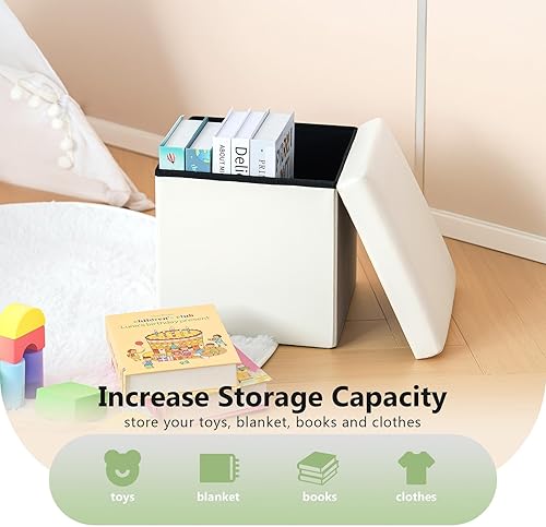 Miniatura 25 de B FSOBEIIALEO - Otomano plegable de piel sintética con almacenamiento Gris,Negro -,Negro 16.5"x12.6"x12.6",Azul,Marrón,Gris