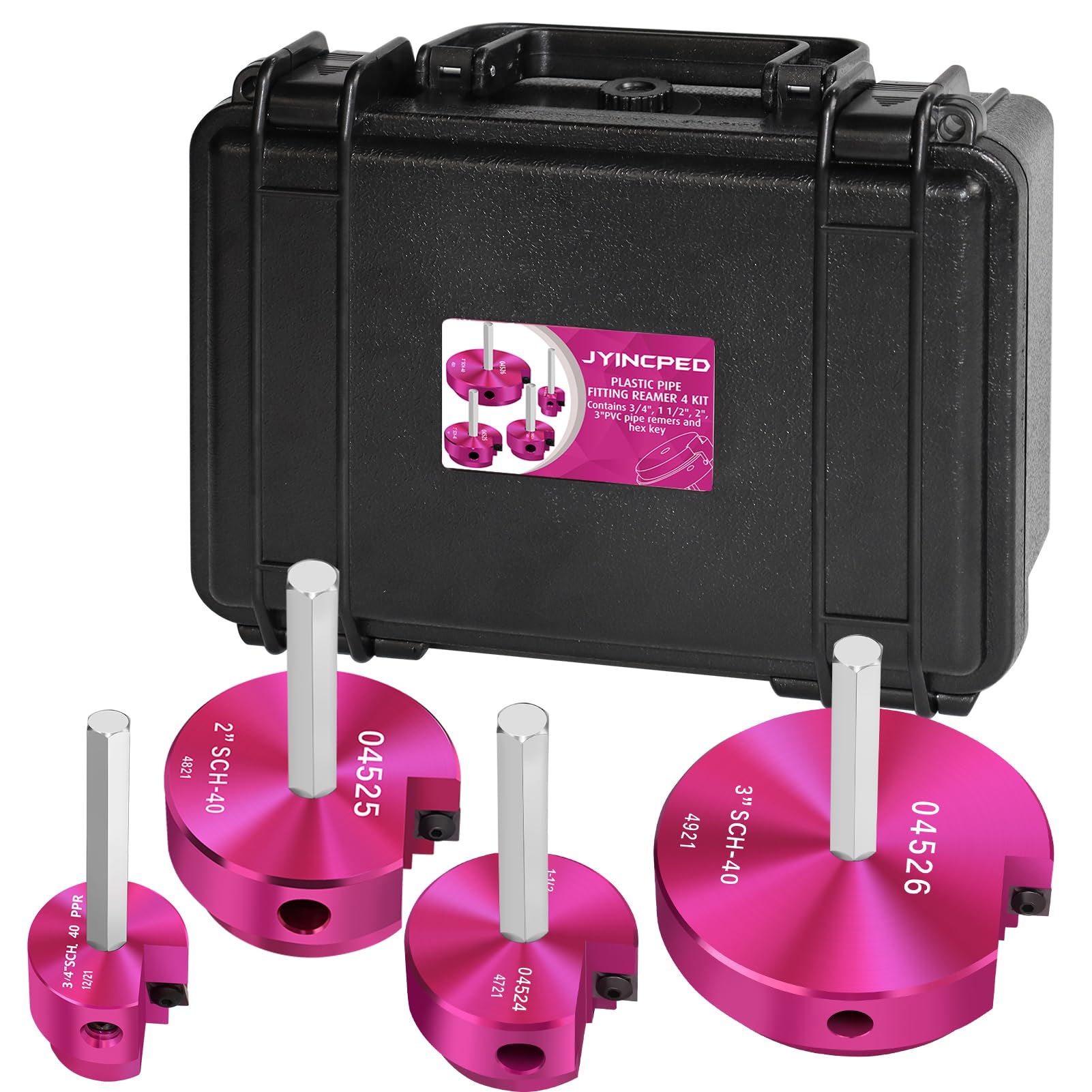 Kit de escariador de tubería de PVC, protector de enchufe de PVC para fontanería, incluye escariadores de 3/4, 1.5, 2 y 3 pulgadas, kit de herramientas de escariador de tubos de plástico de 4 piezas