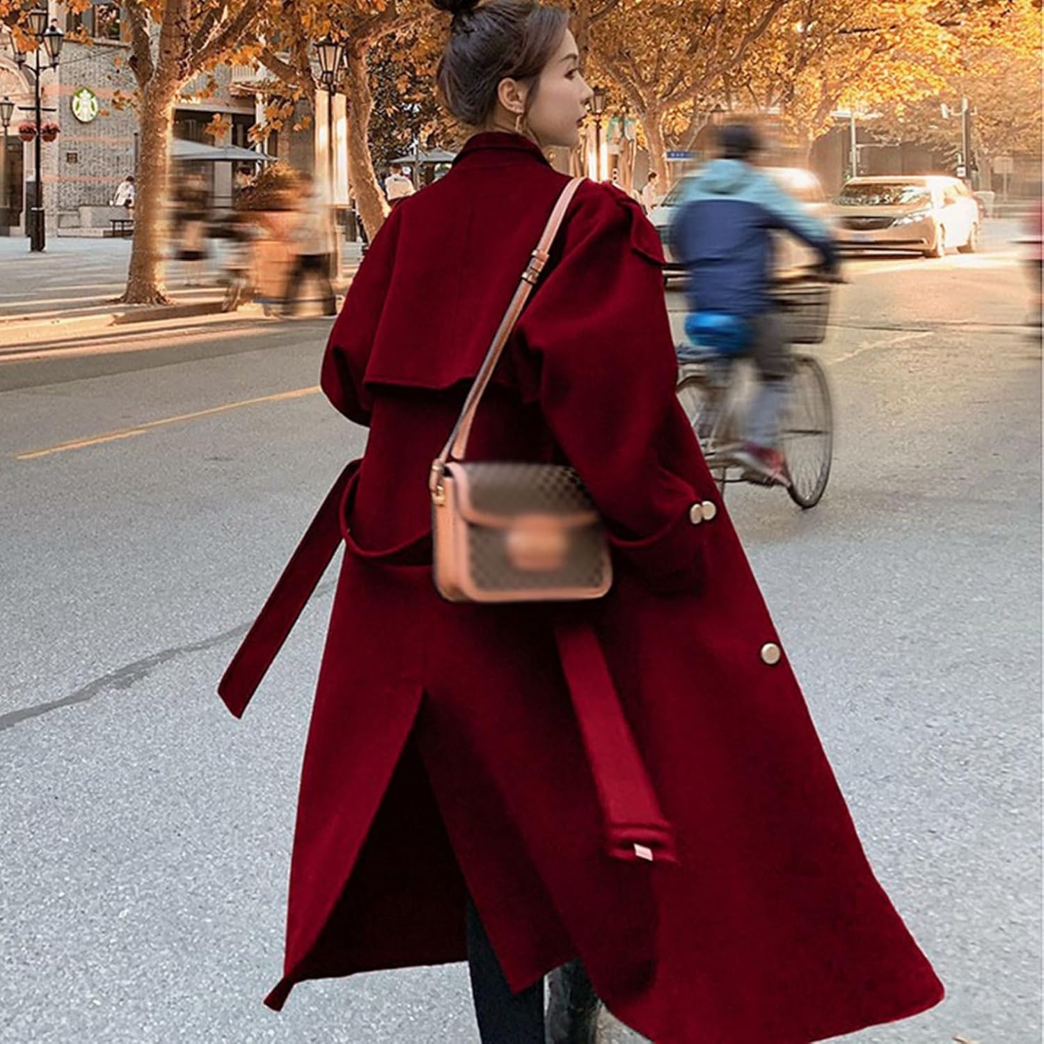 Sakunaca] チェスターコート レディース ロング丈 ベルト付き 秋