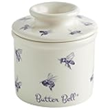 Butter Bell - The Original Butter Bell crock by L Tremain, a Countertop French Ceramic Butter Dish Keeper with Lid for Spreadable Butter, Farmhouse Collection, Honey Bees, Blue & White