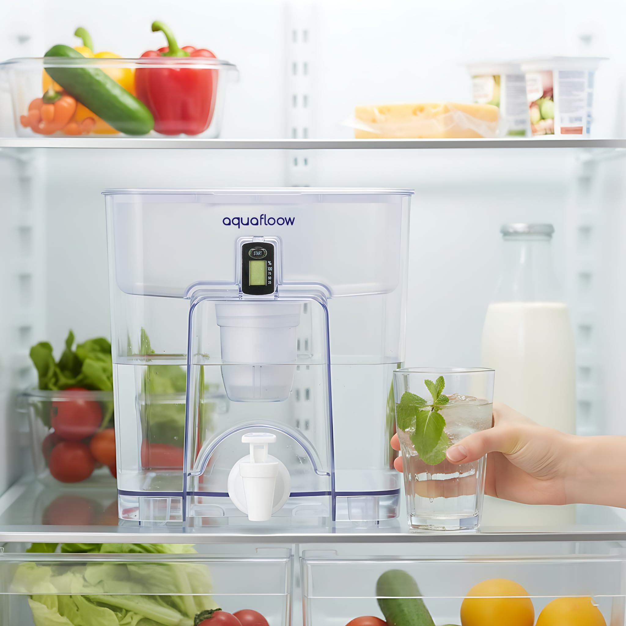 Aquafloow Carafe Filtrante 9,5L avec Robinet et Filtre, Distributeur d'Eau Tout-en-Un pour Réduction du Tartre, Chlore, Plomb et Cuivre dans l'Eau Potable – Idéal pour la Maison et le Bureau