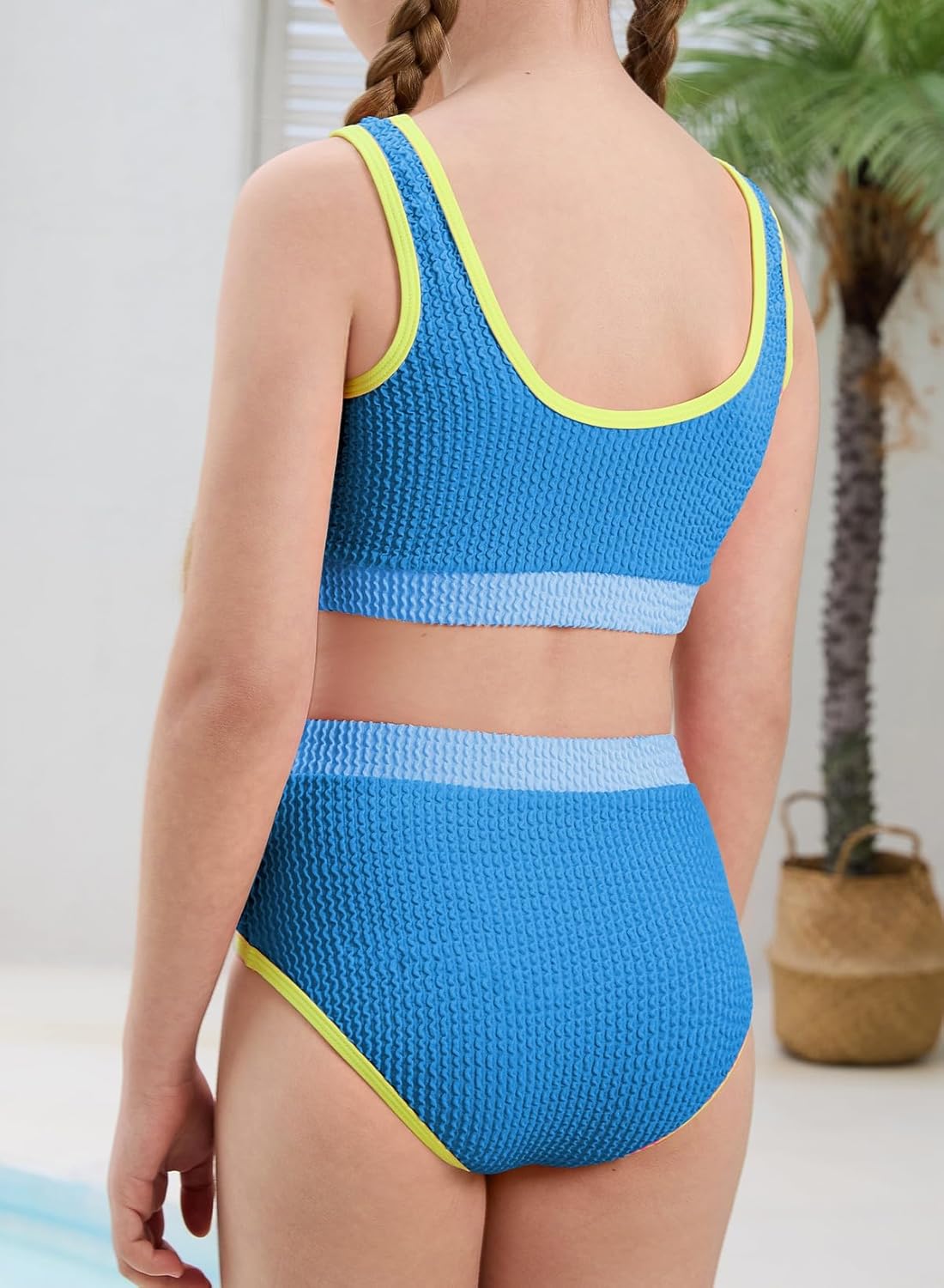 blibean Tween Girls Swimsuits Two Piece Colorblock Bikini Sets with Chest Pad Size 6-15 Years - Image 5