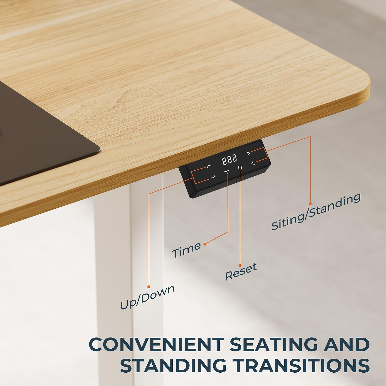 Desk surface with a sound meter showing low decibel reading, indicating quiet movement