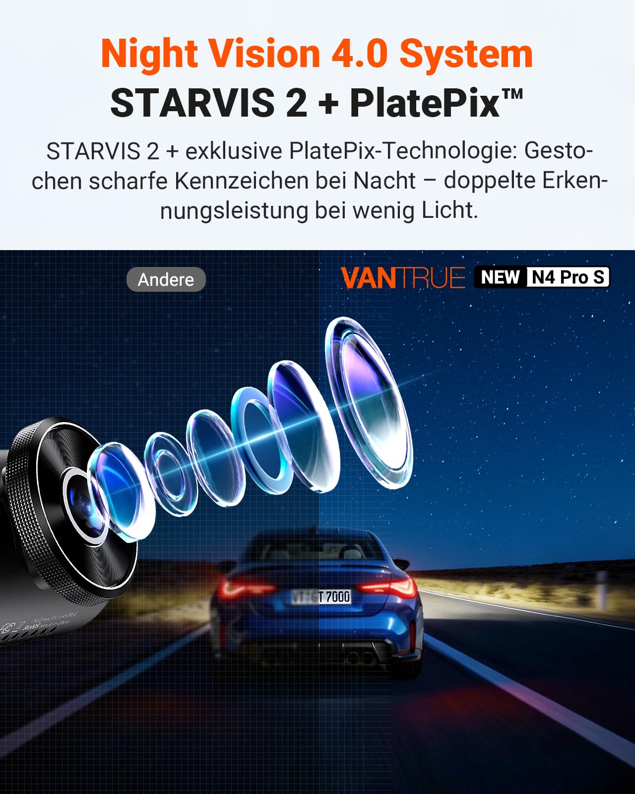 VANTRUE N4 Pro S 4K 3 Kanal Dashcam Auto, 4K+1080P+1440P Vorne Hinten Innen, STARVIS 2 Ultra HD-Nachtsicht, PLATEPIX Kennzeichenerkennung, 5GHz WLAN GPS, DSGVO-konform, G-Sensor, 24H Parküberwachung