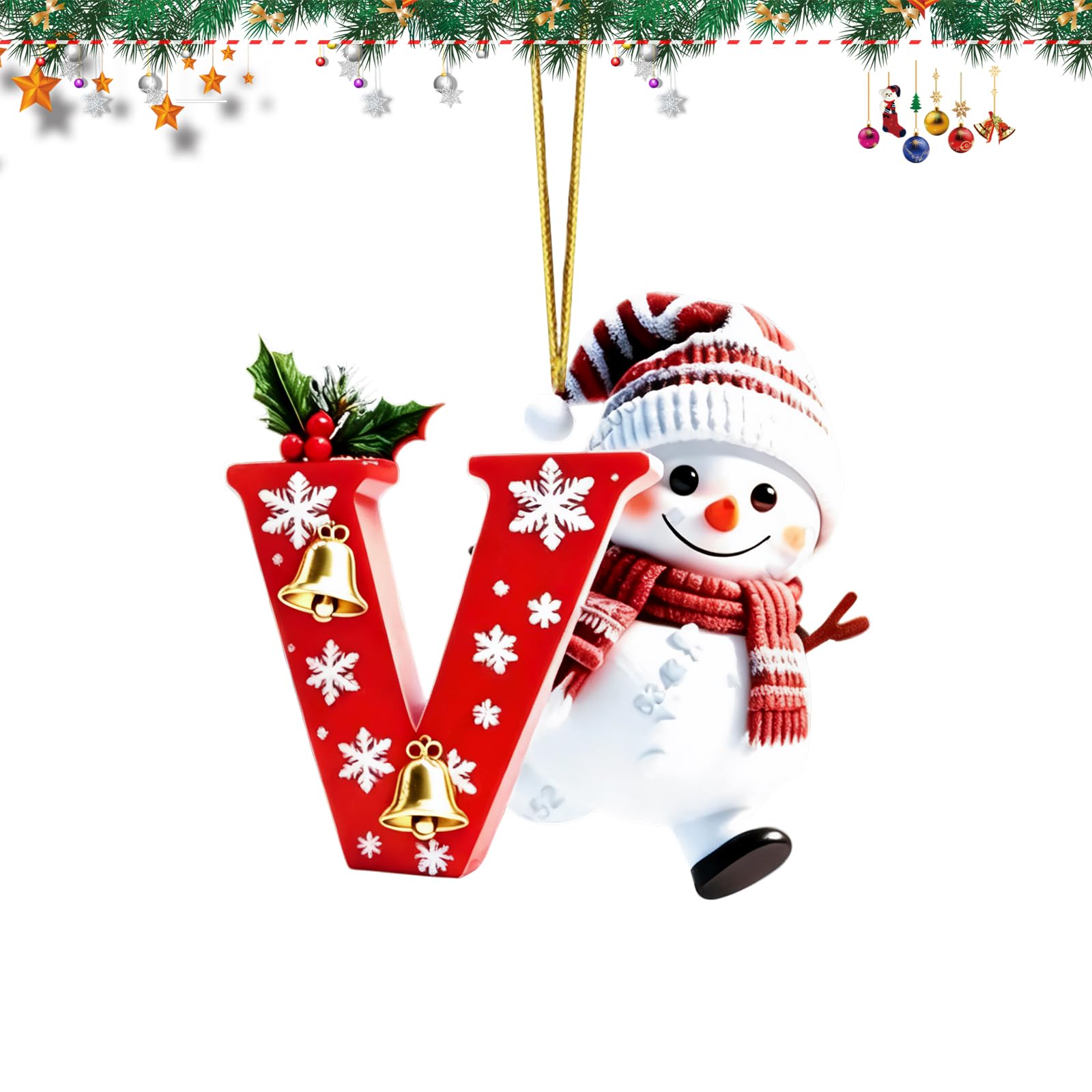 Christmas Letter Tree Decoration, 26 Pendant Hanging Ornaments for Tree Decor, Durable Resin Alphabet Christmas Ornament, Personalised Initial Bauble for Home Party，V